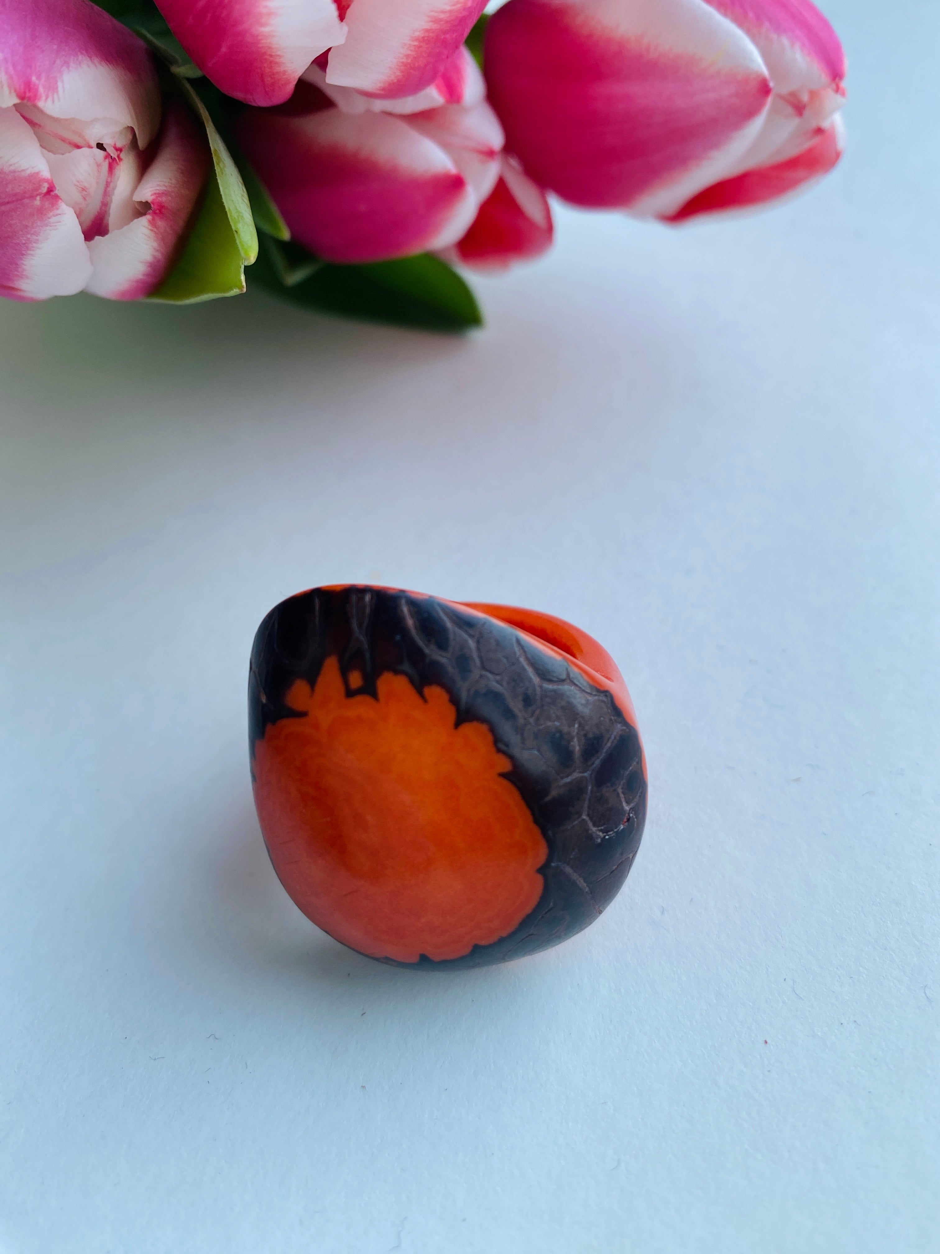 Orange Tagua Seed Ring
