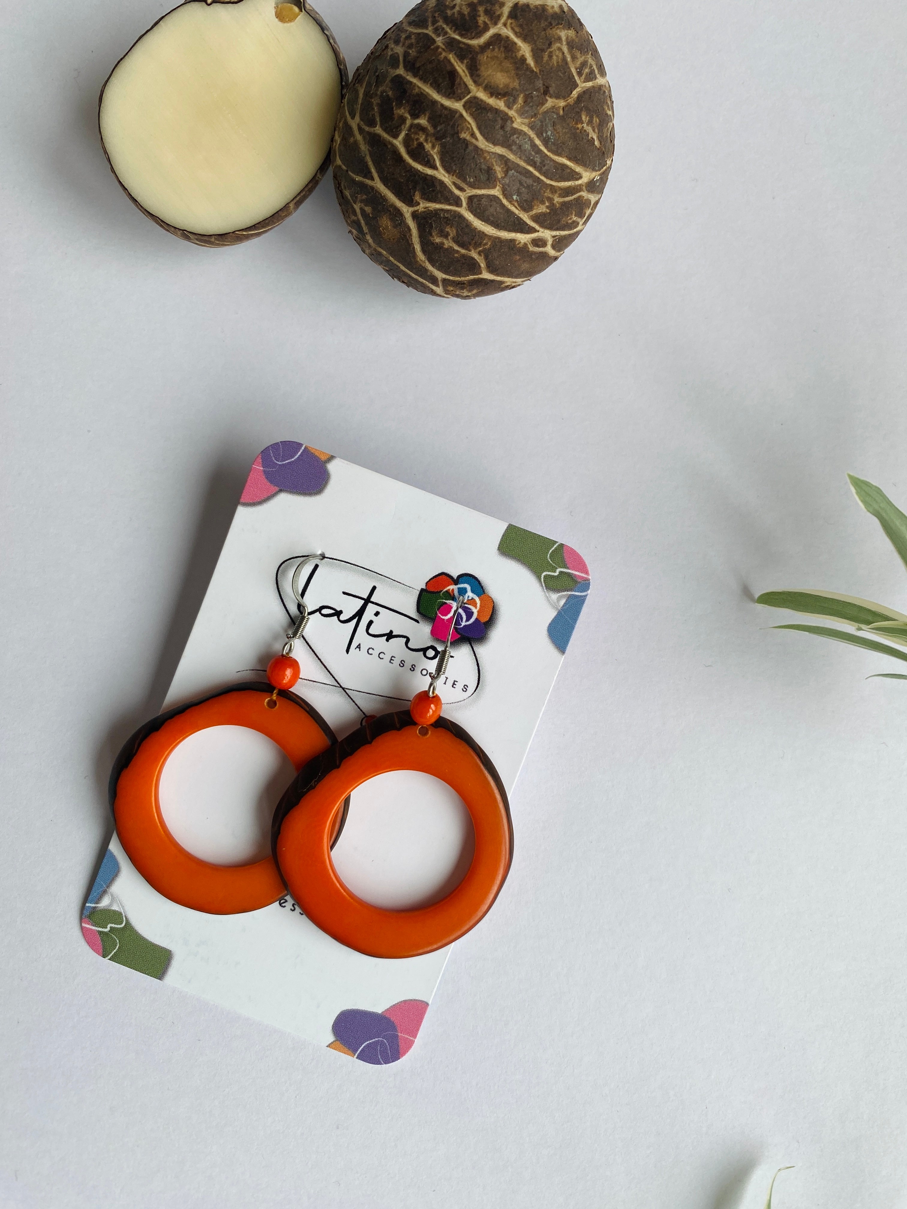 Orange Hoops Tagua Earrings