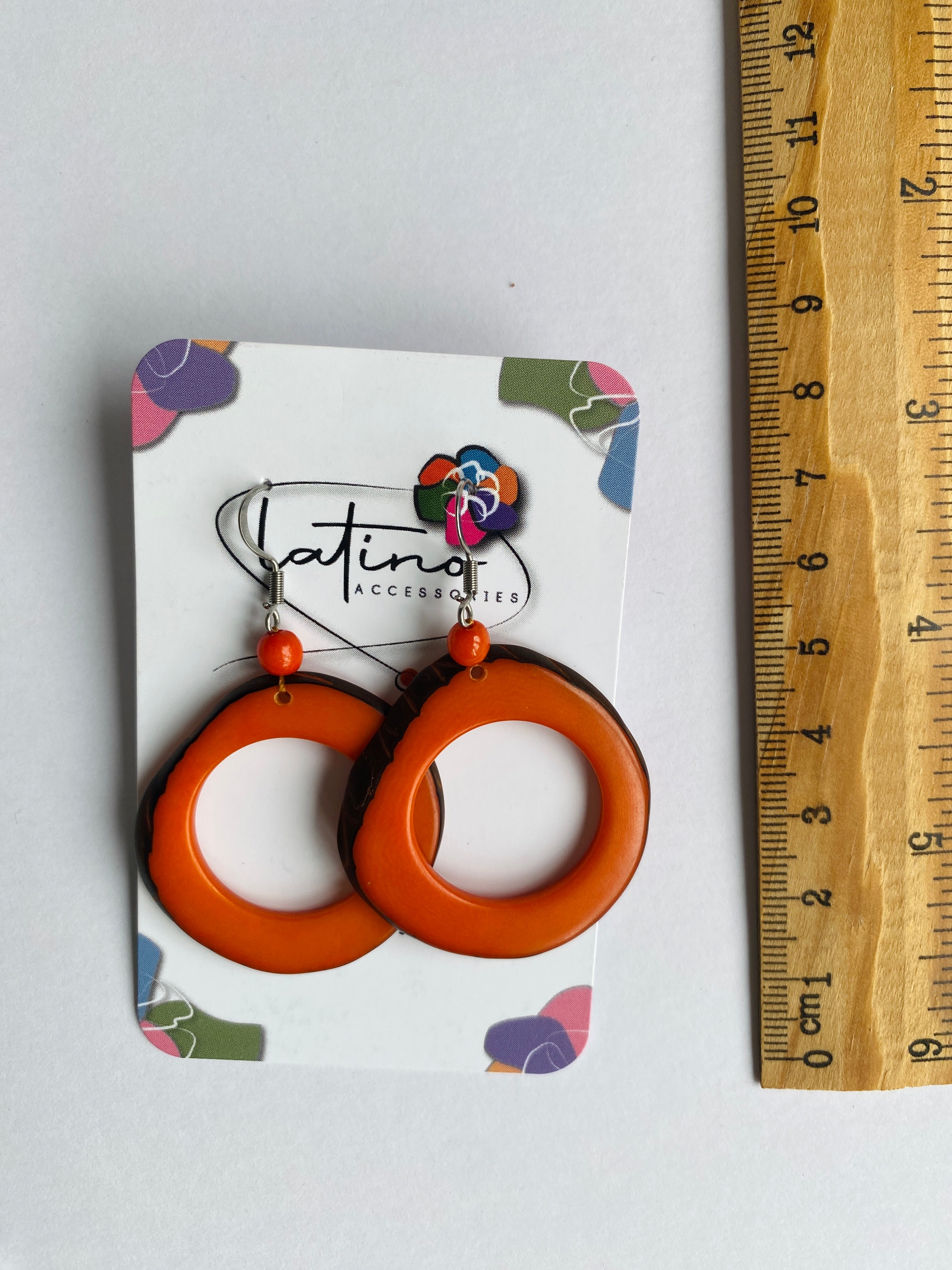 Orange Hoops Tagua Earrings