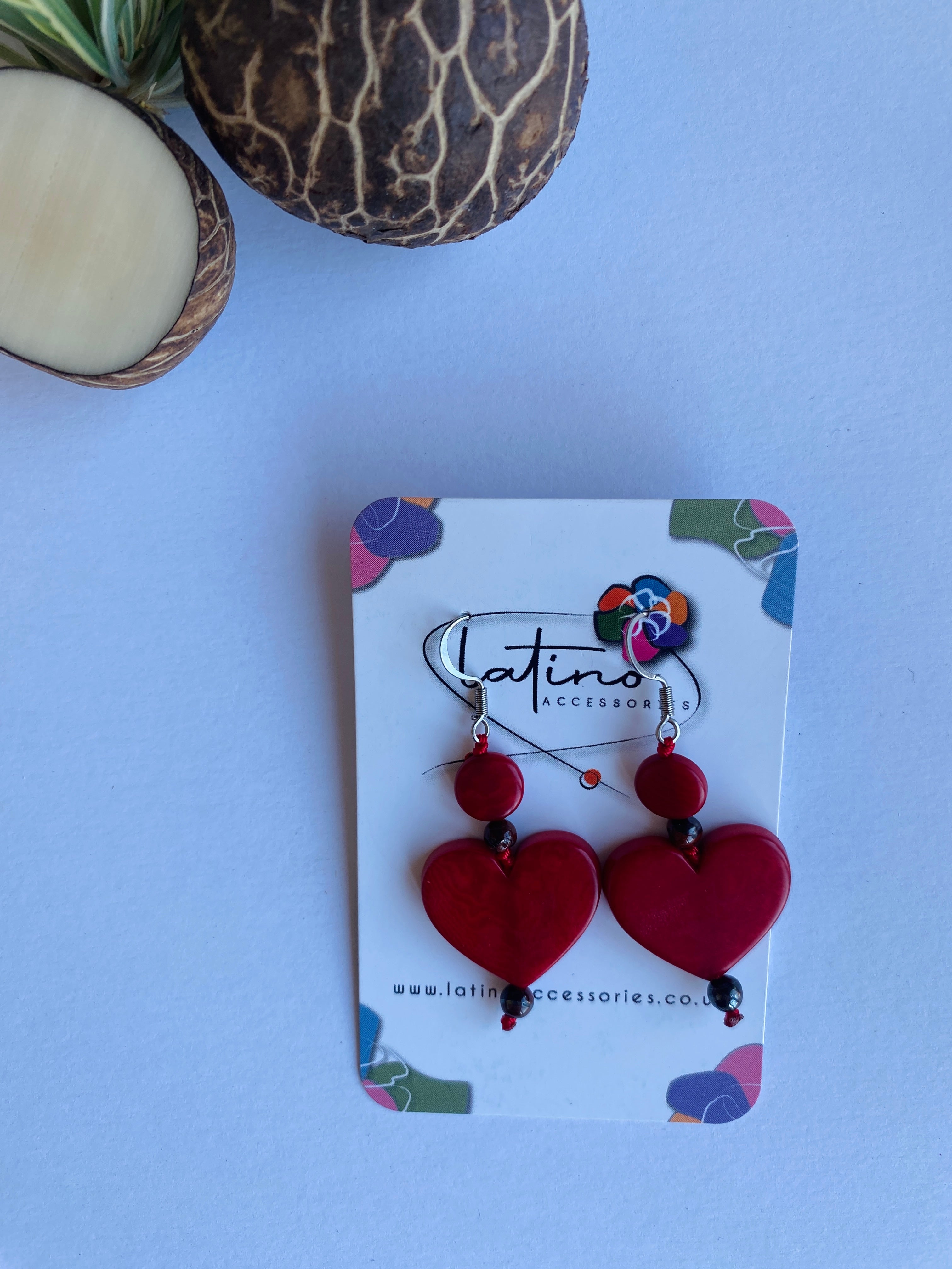 Red Tagua Heart Earrings