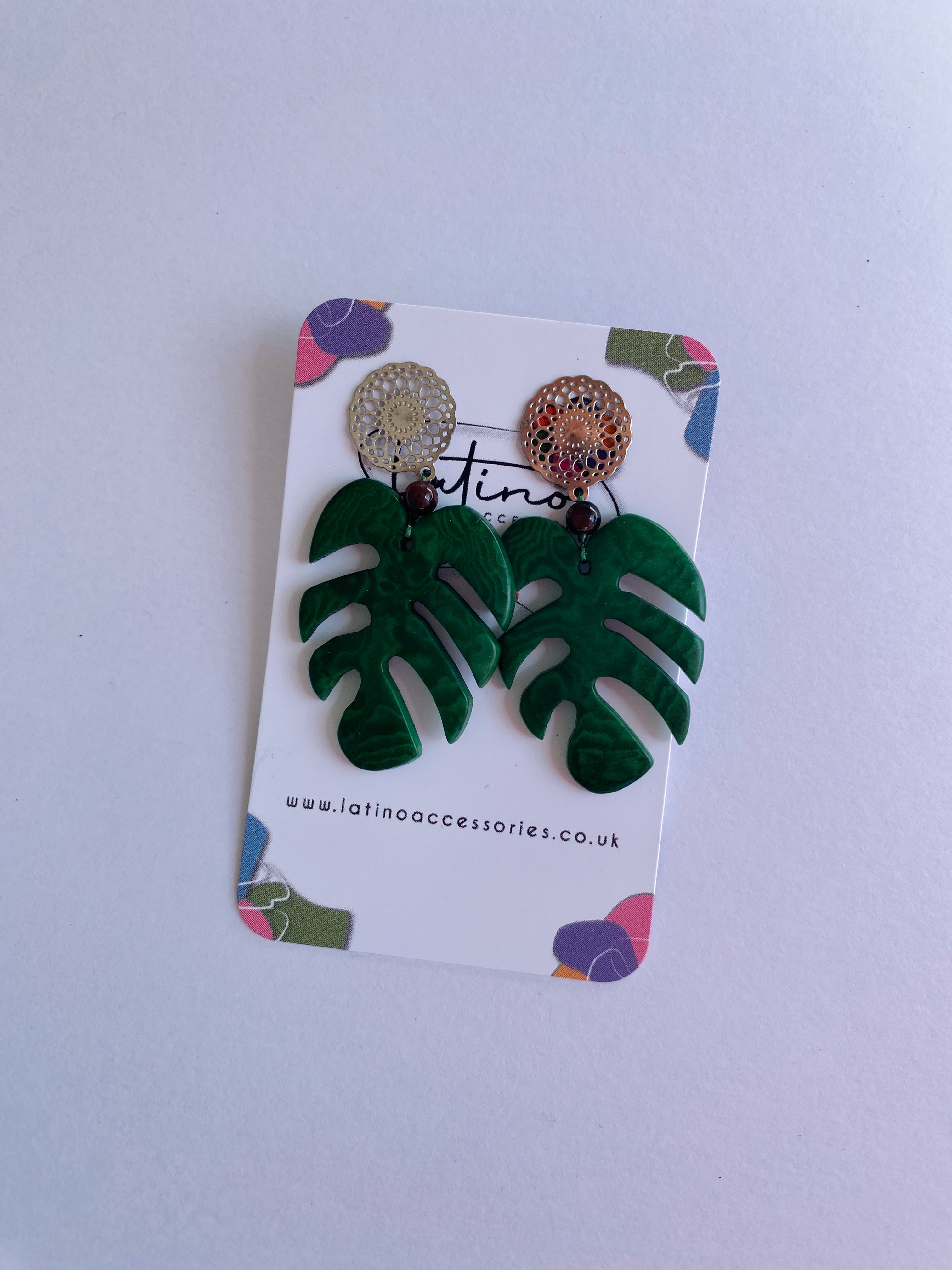Green Monstera Large Earrings