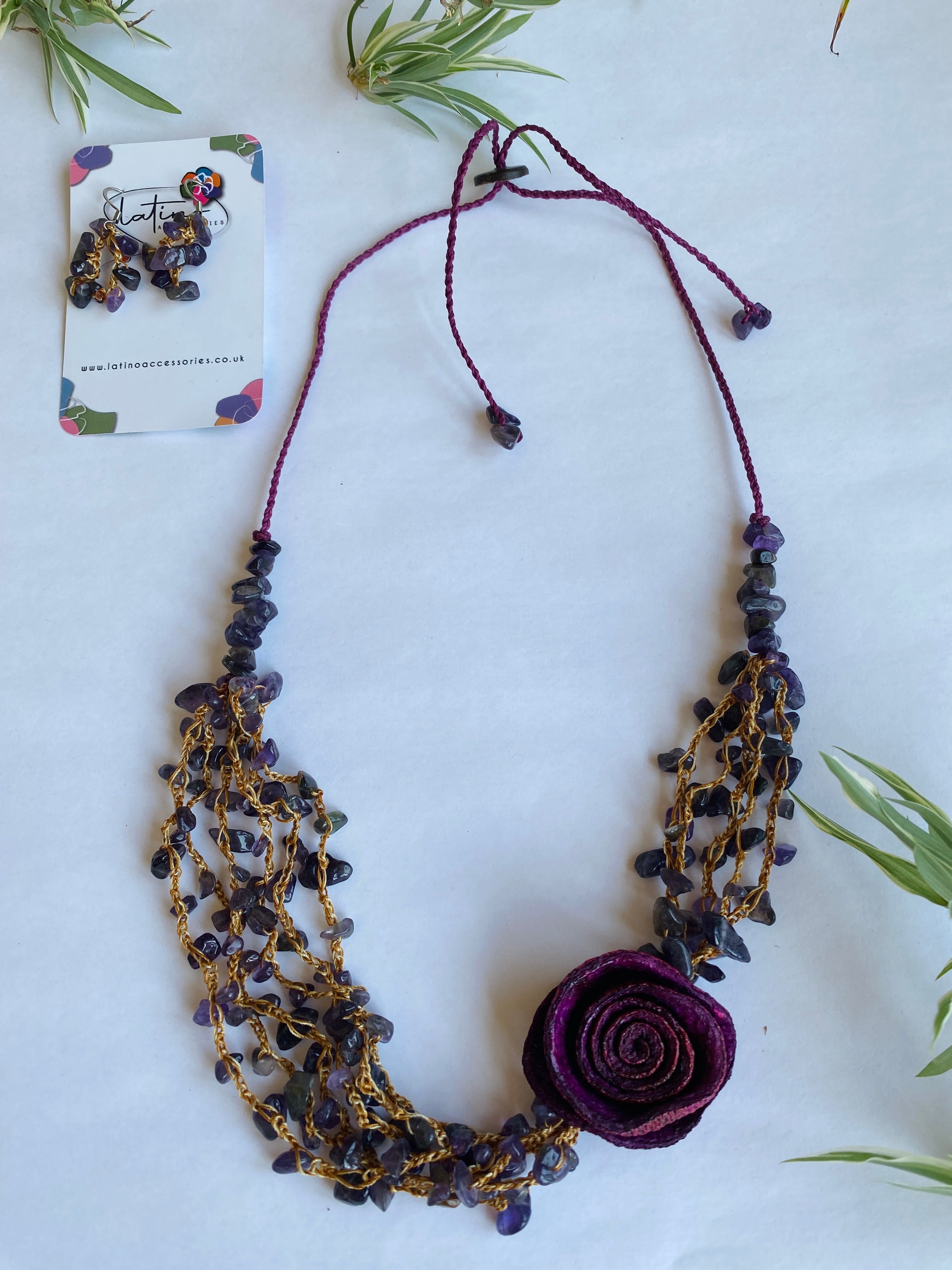 Purple orange peel rose and amethyst stones set