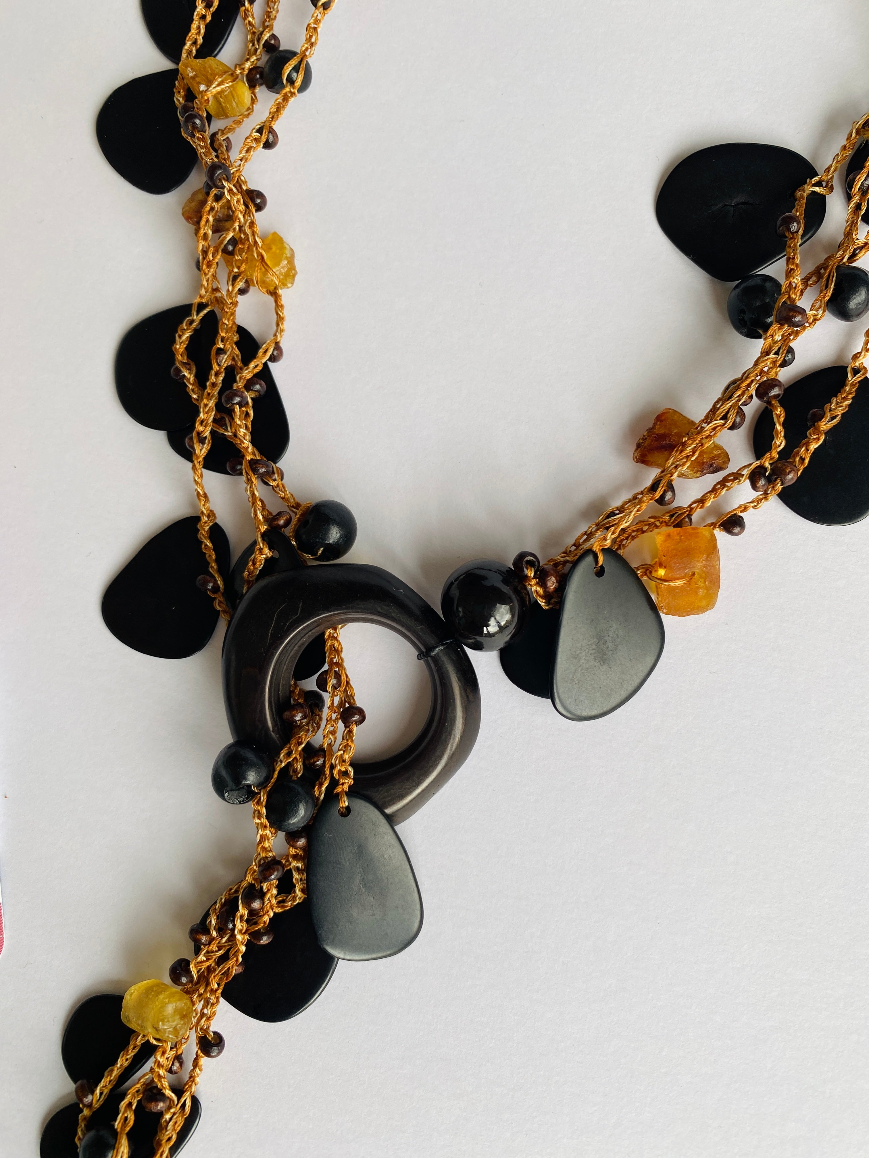 Black Tagua Long Necklace Set