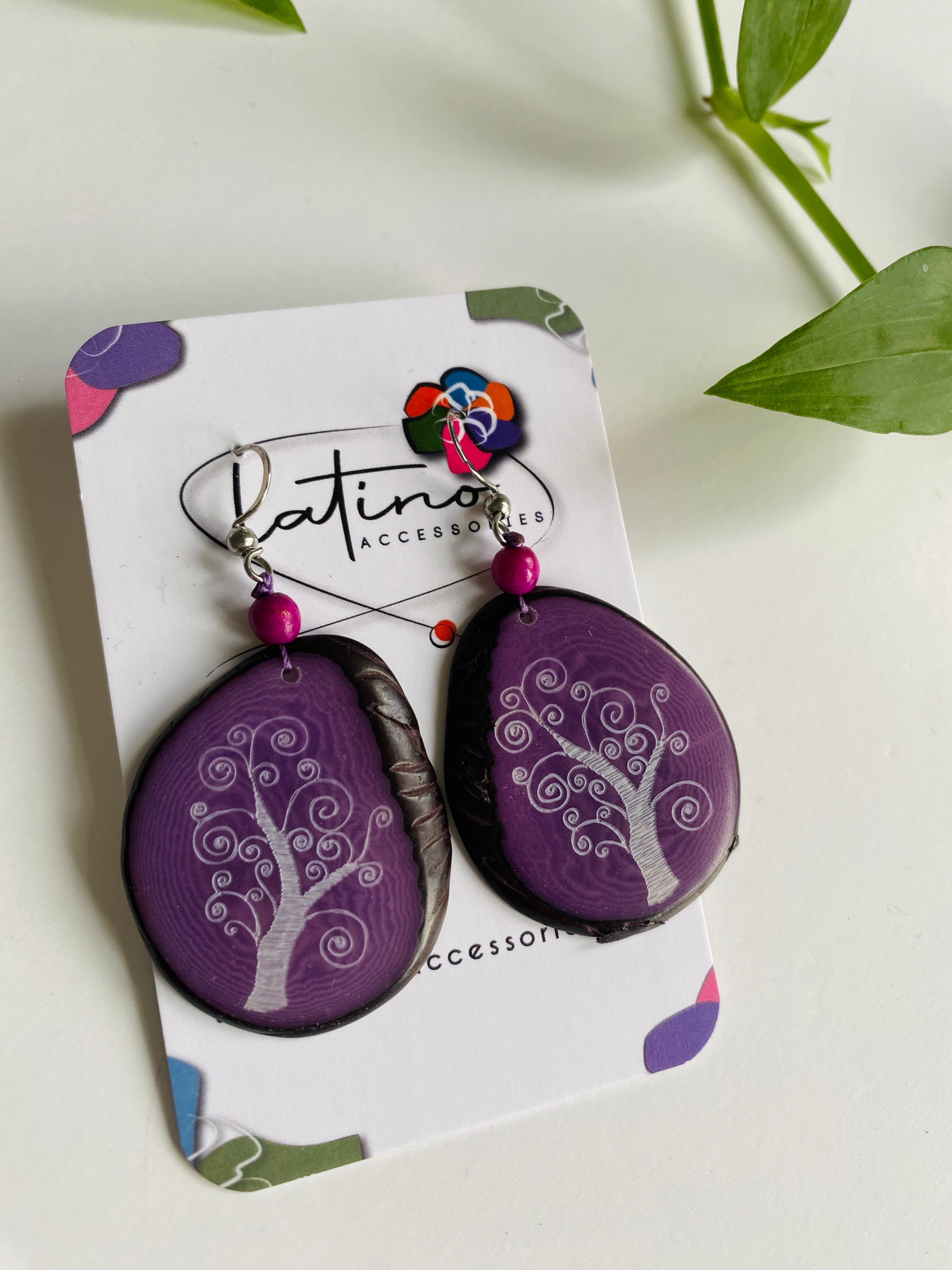 Purple Tree Tagua Earrings