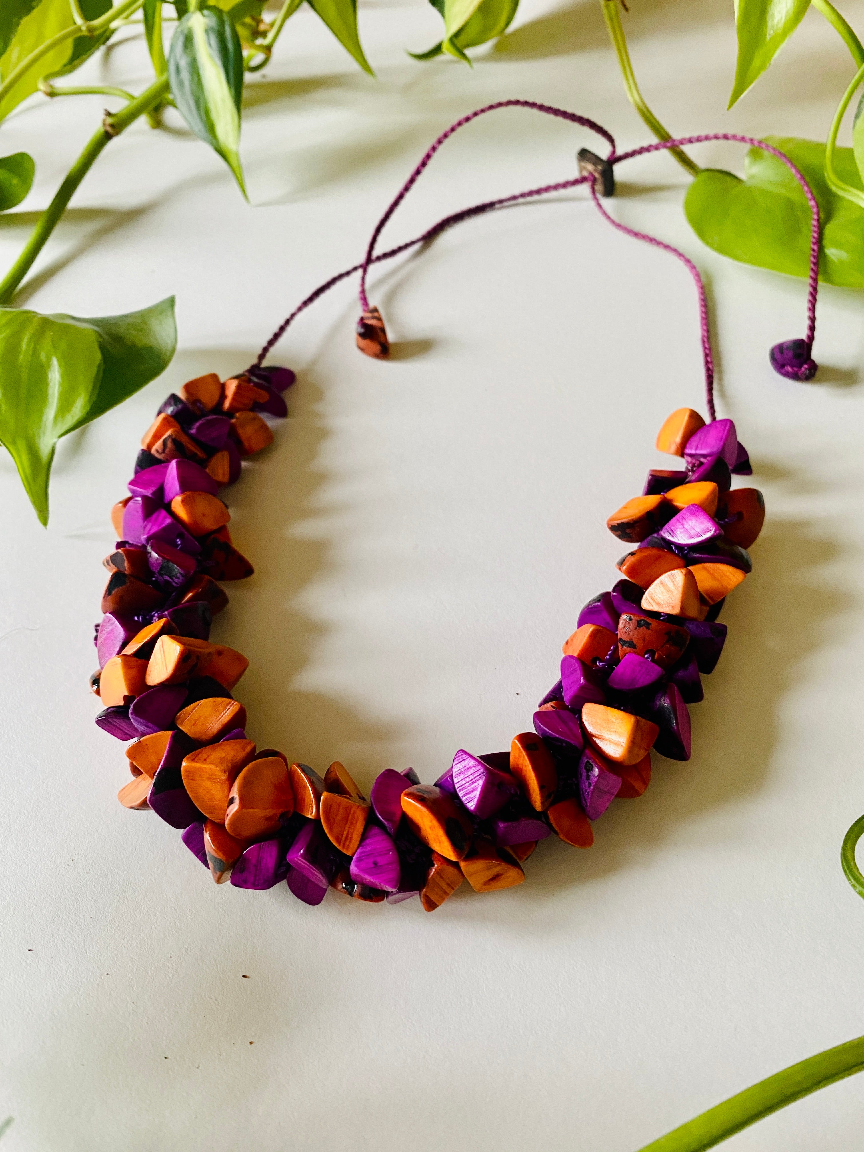 Purple & Orange Trocitos Necklace