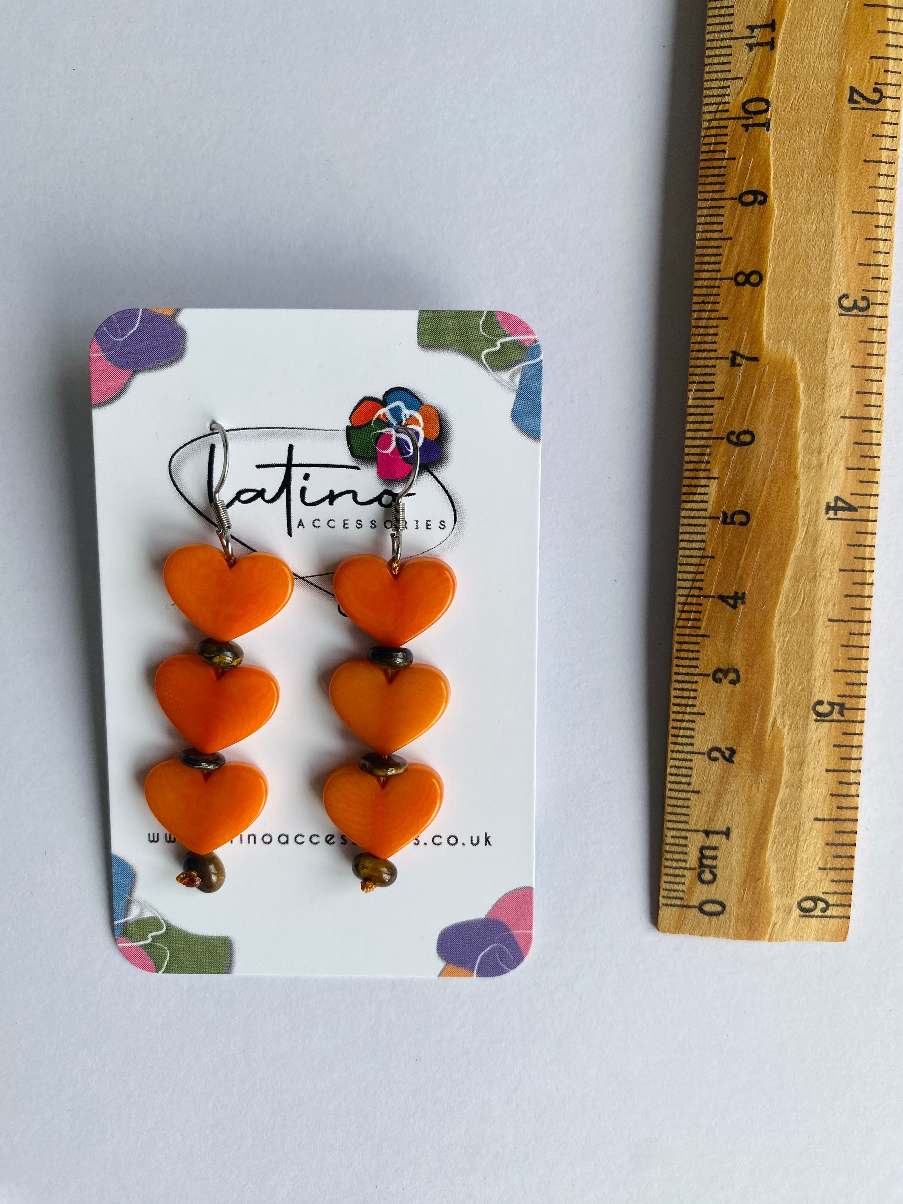 Three Hearts Tagua Earrings - Orange