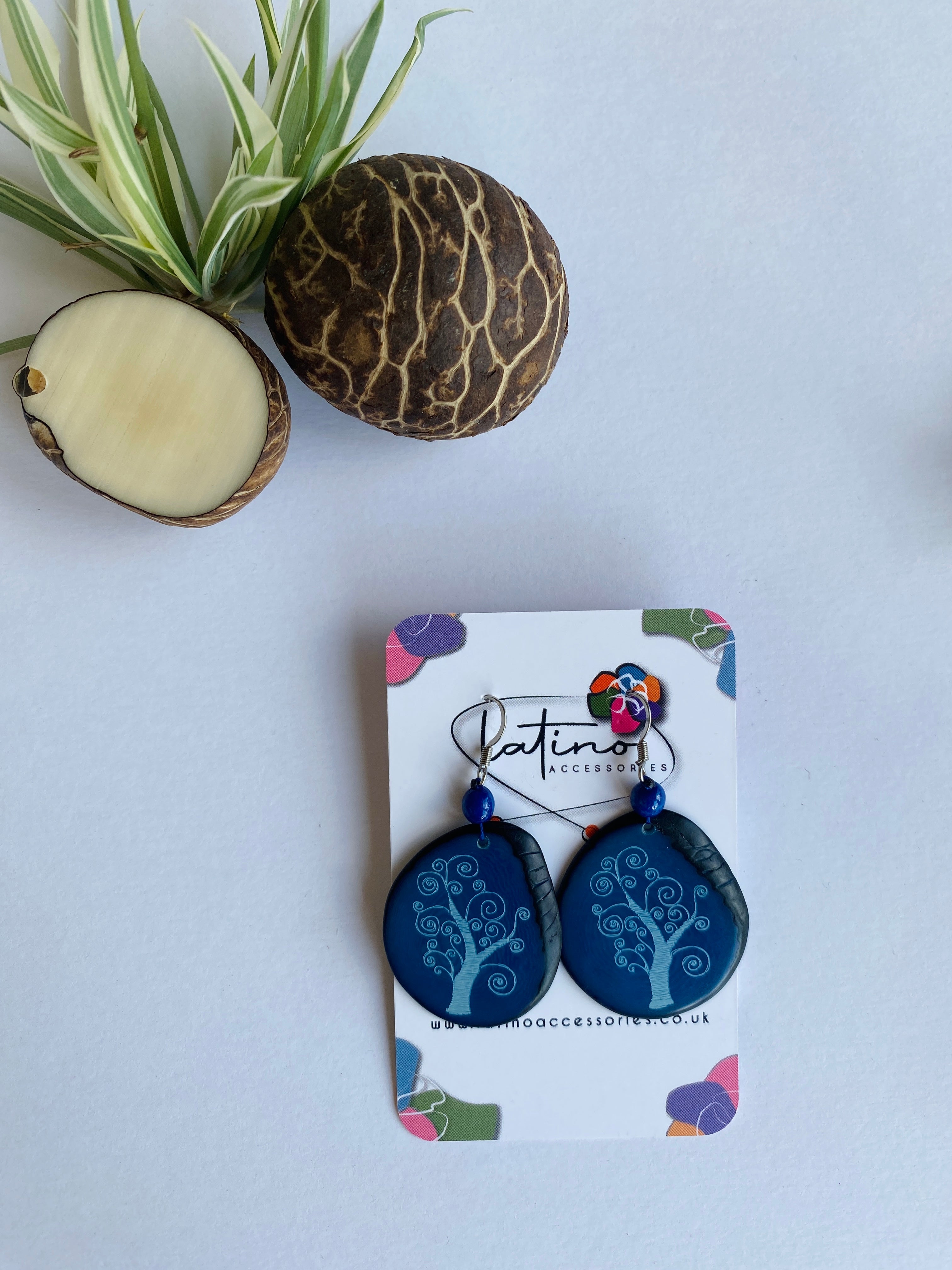 Blue Tree Tagua Earrings