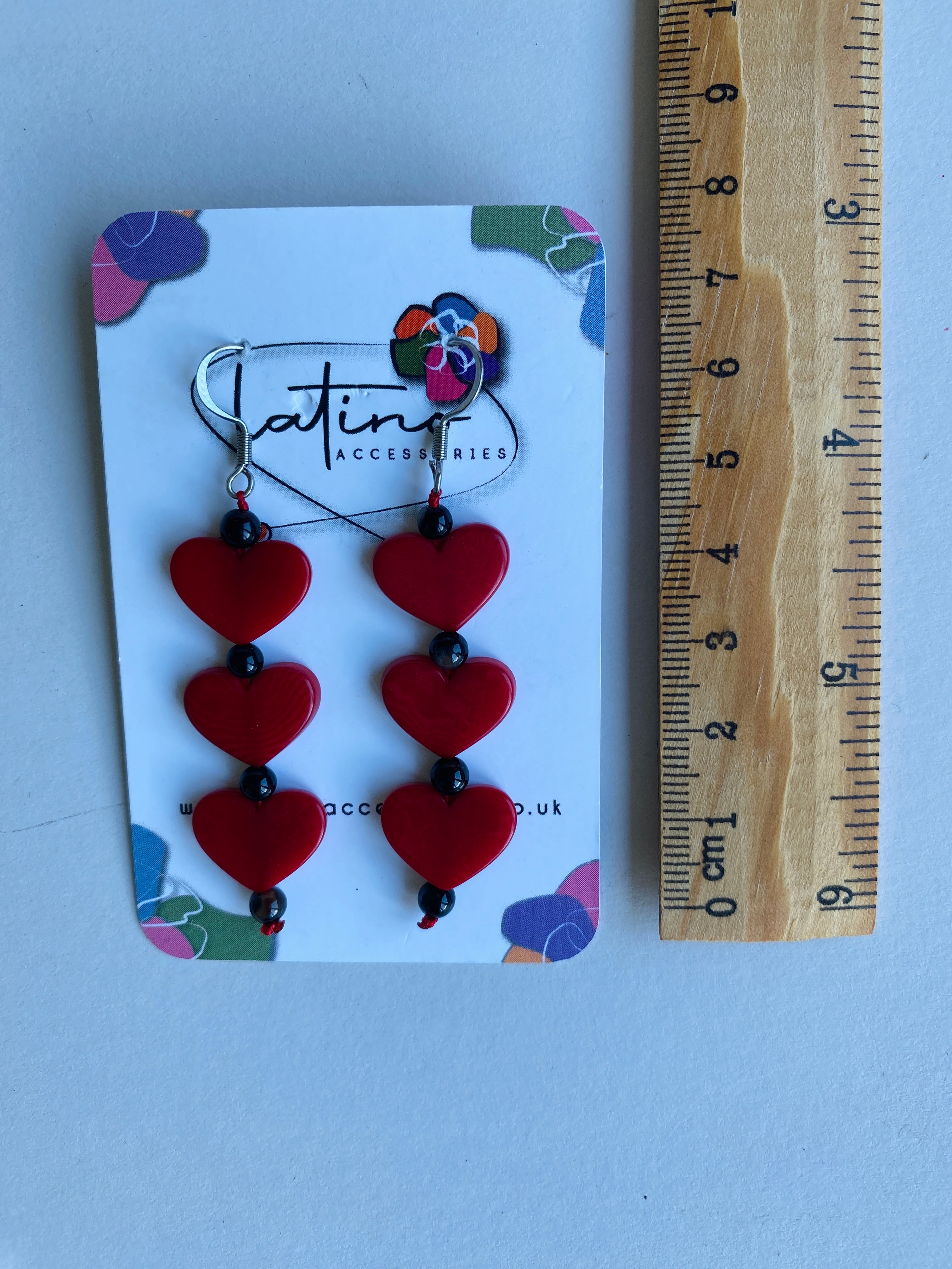 Three Hearts Tagua Earrings - Red