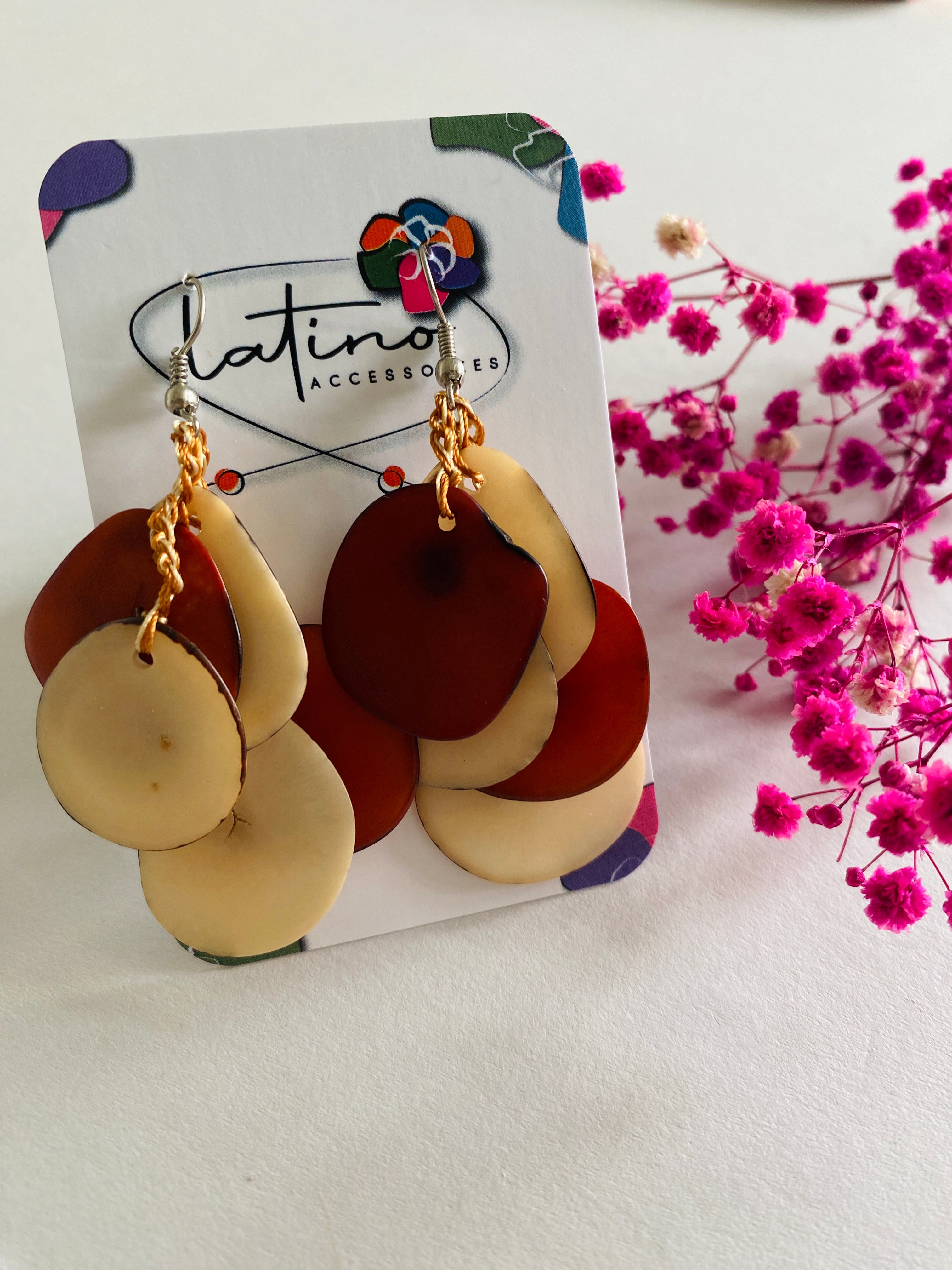 Brown & white slices tagua earrings