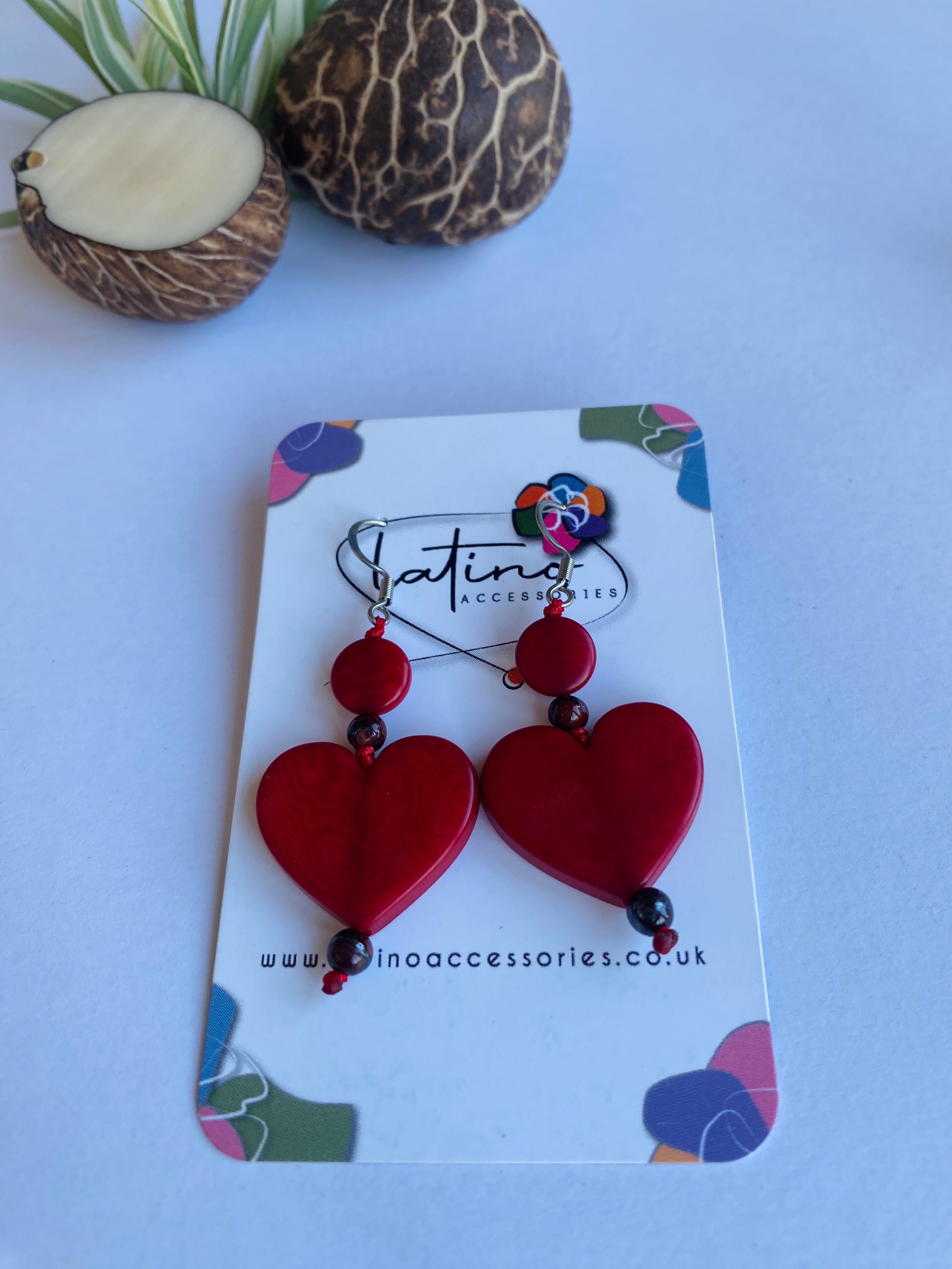 Red Tagua Heart Earrings