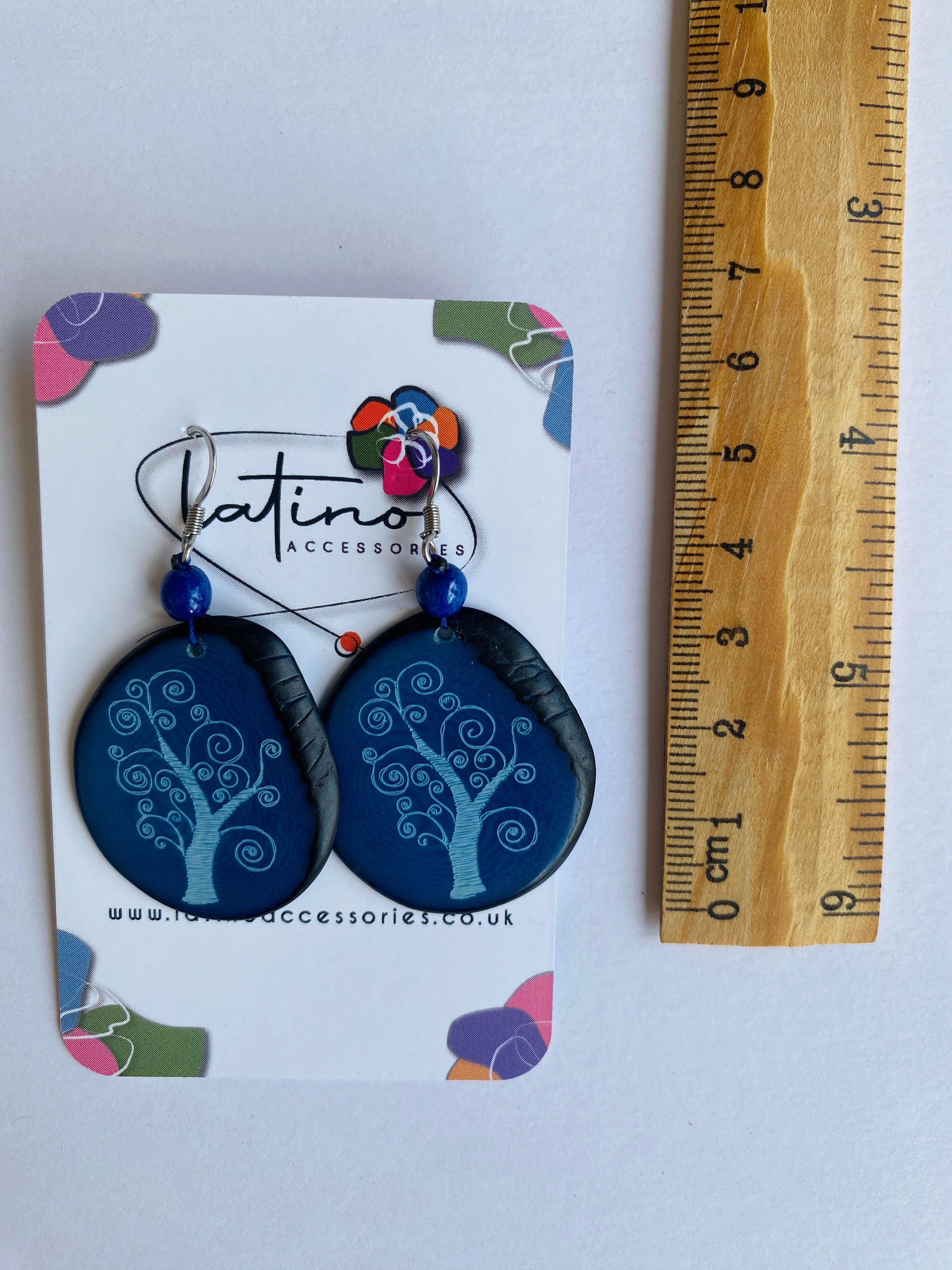 Blue Tree Tagua Earrings