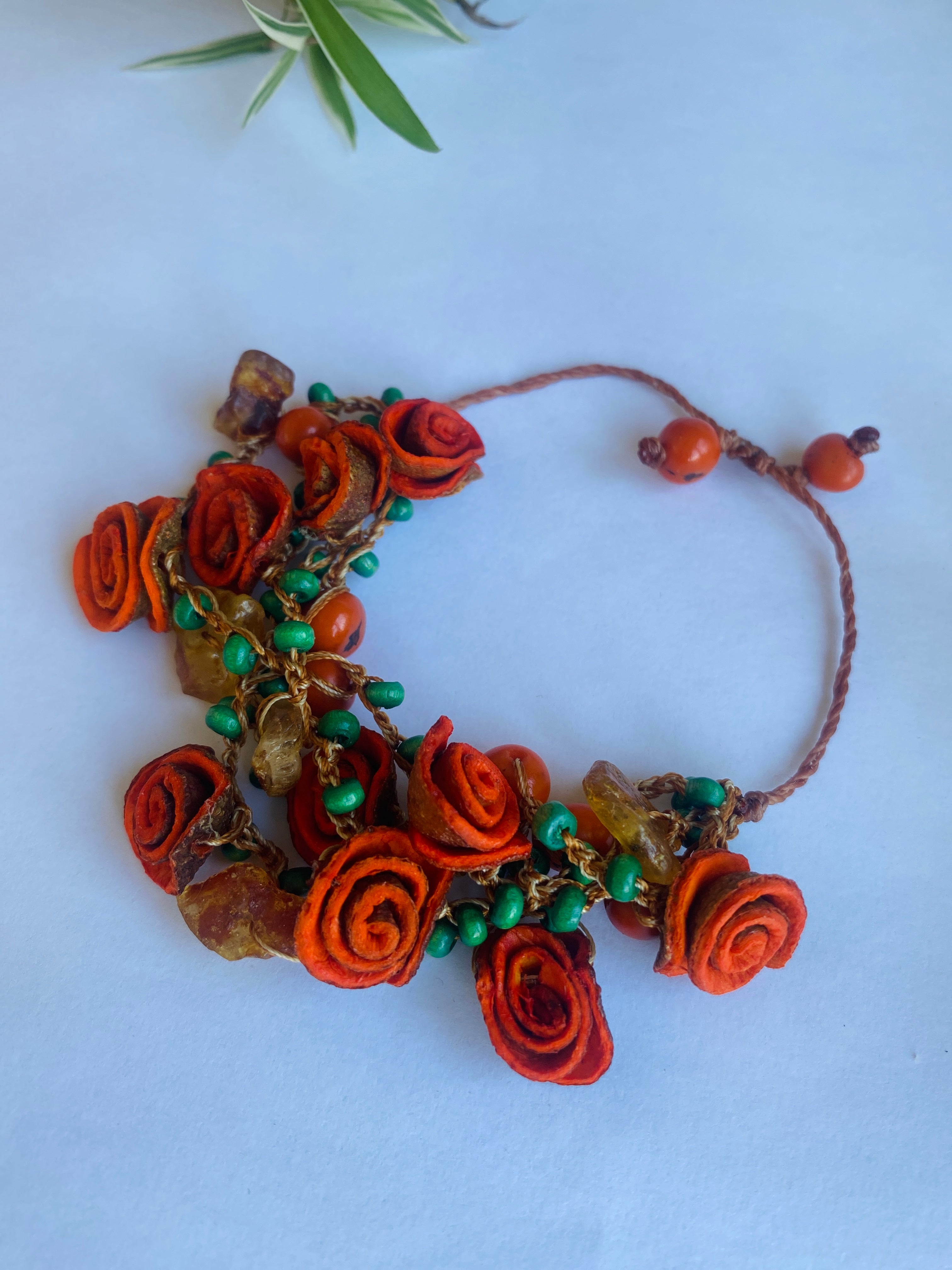 Green & Orange Pink Orange Peel Roses Bracelet
