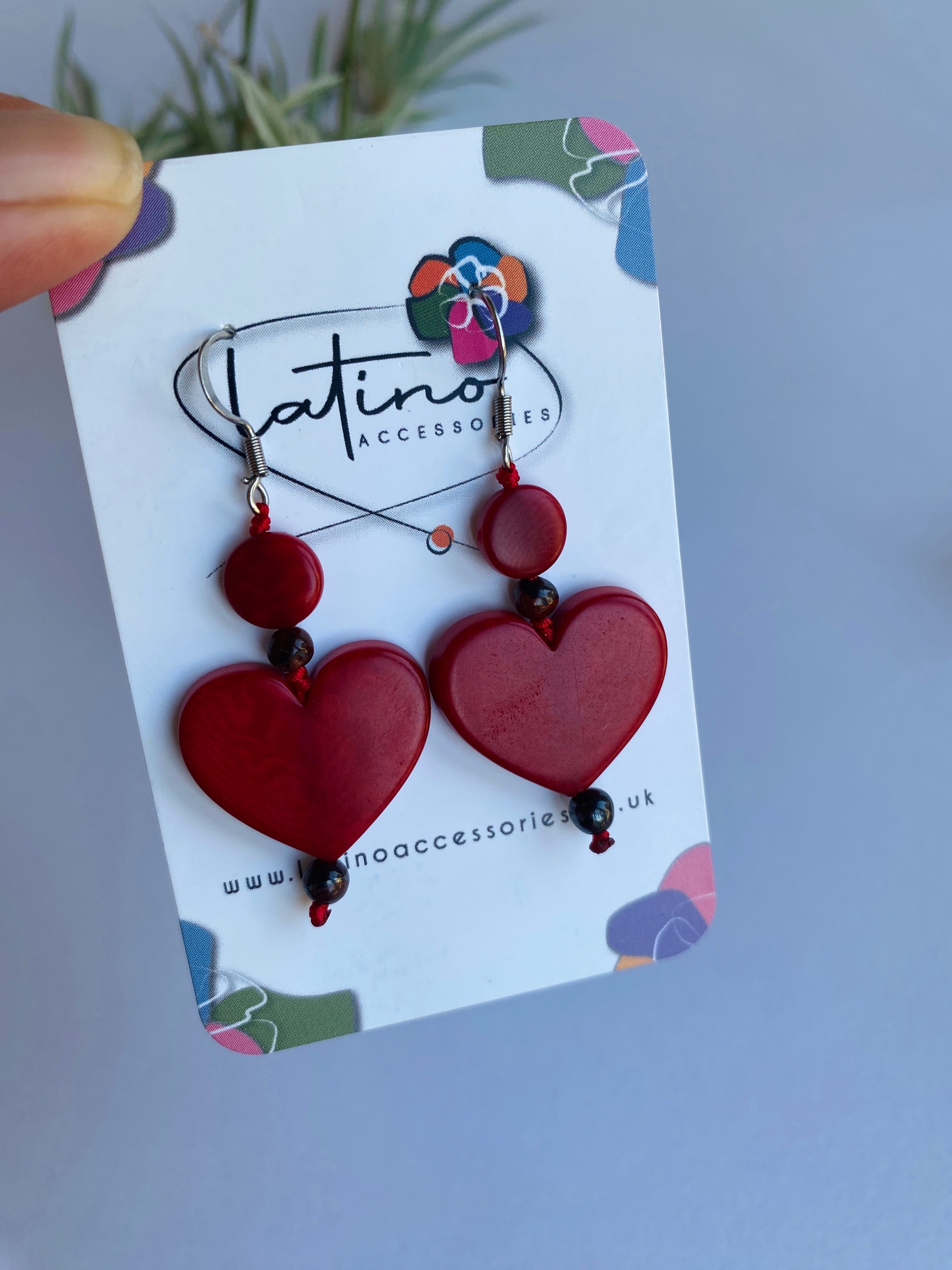 Red Tagua Heart Earrings
