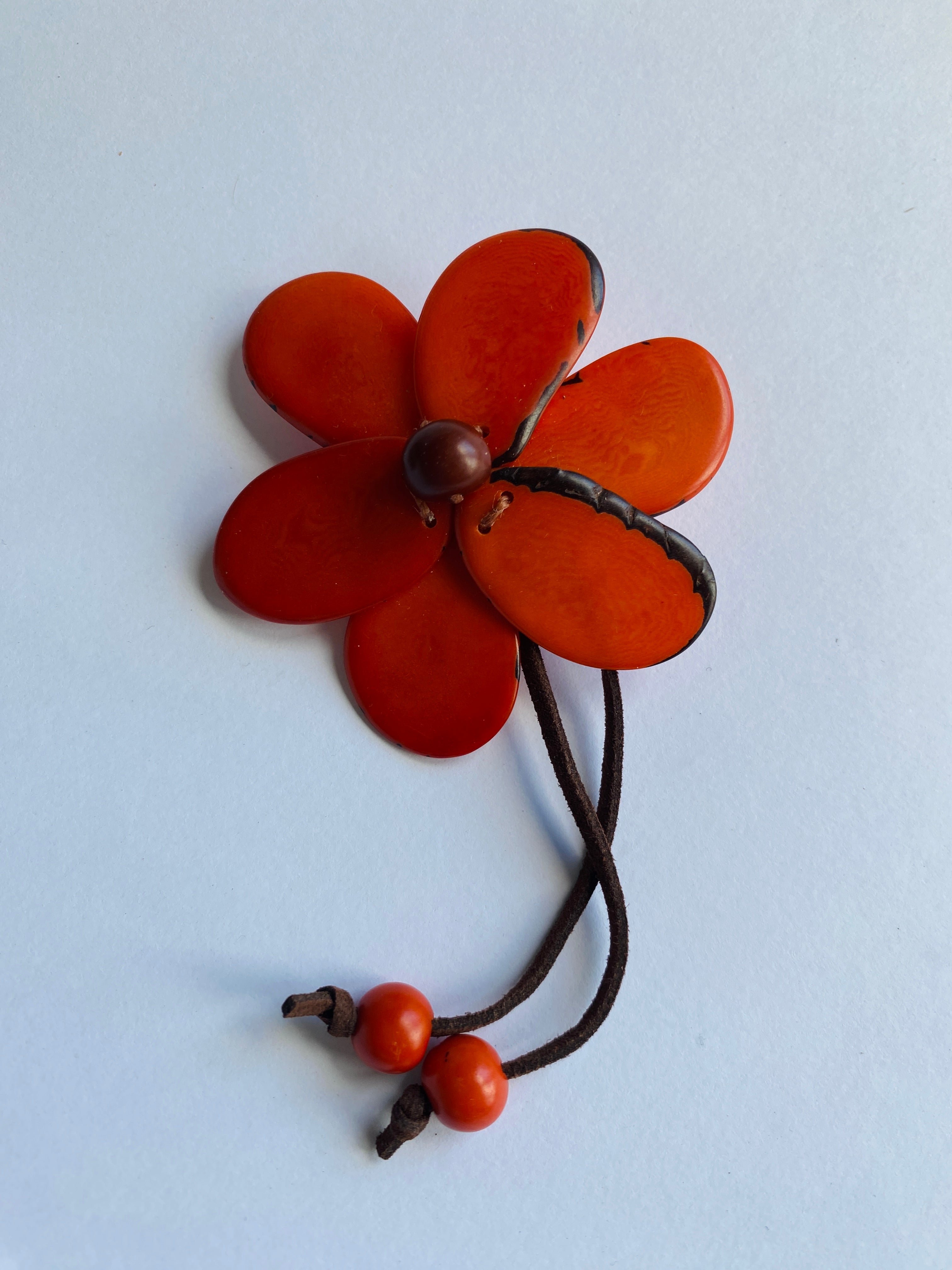 Orange Tagua Brooch