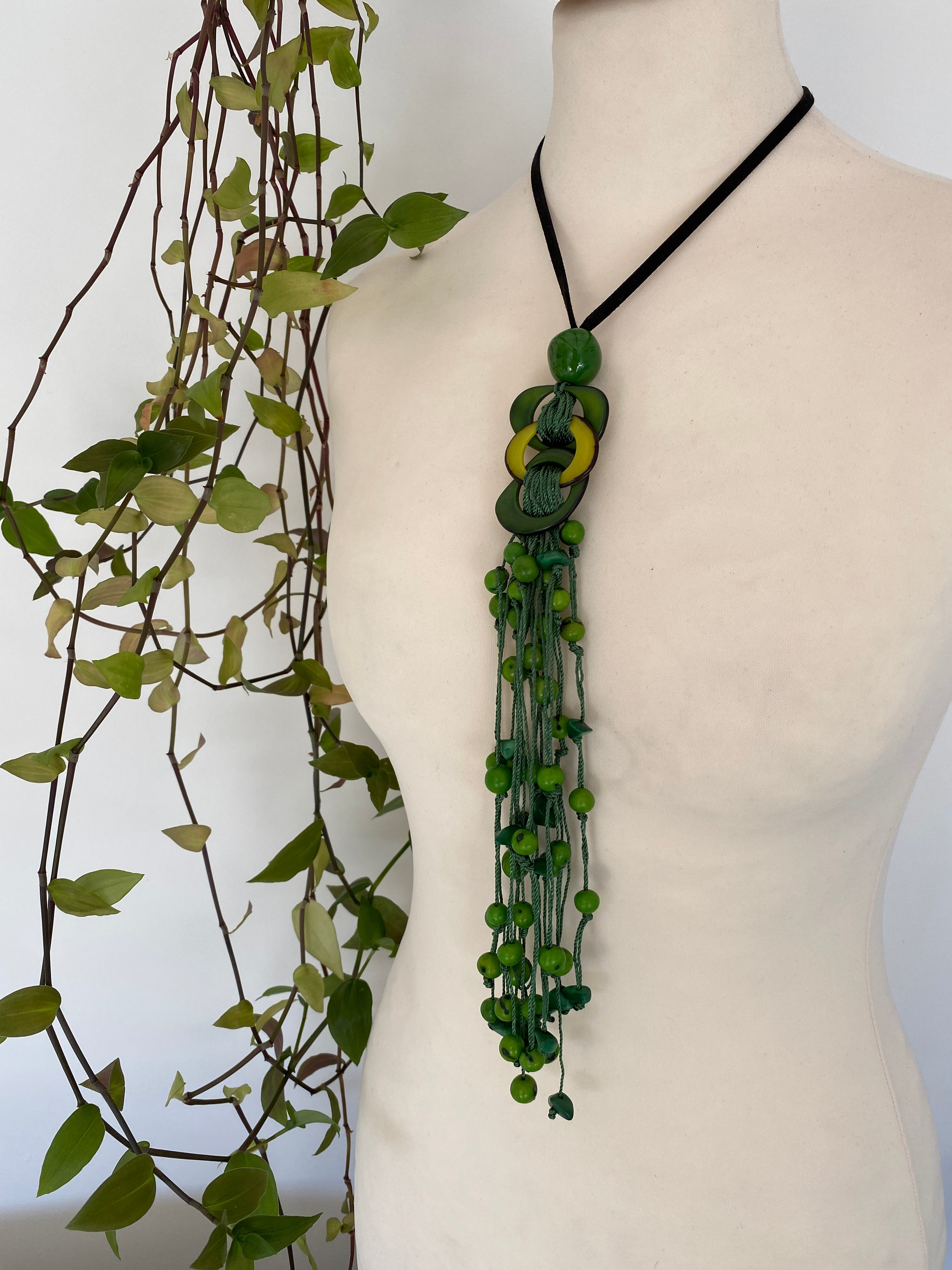 Green long tagua necklace