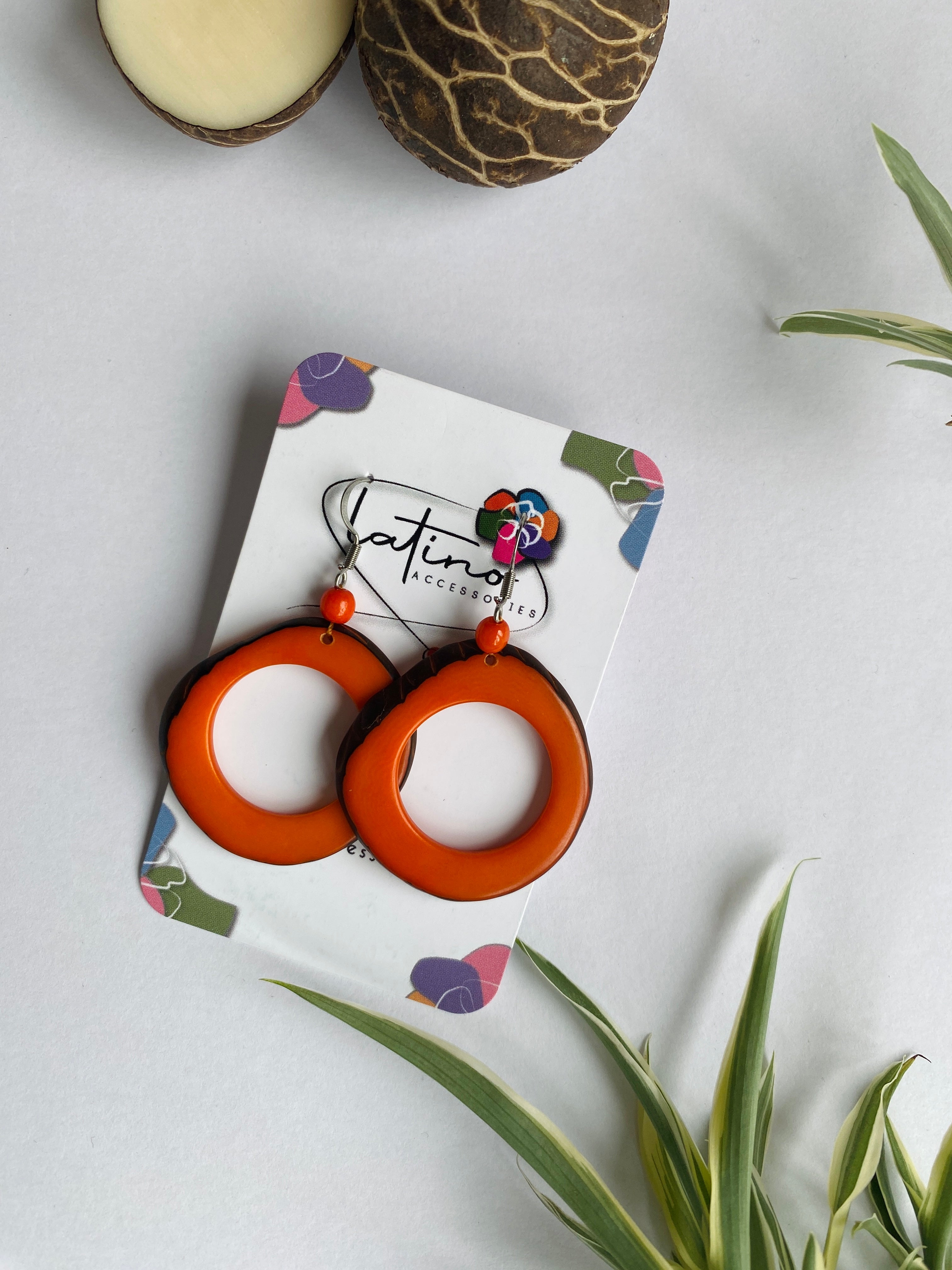 Orange Hoops Tagua Earrings