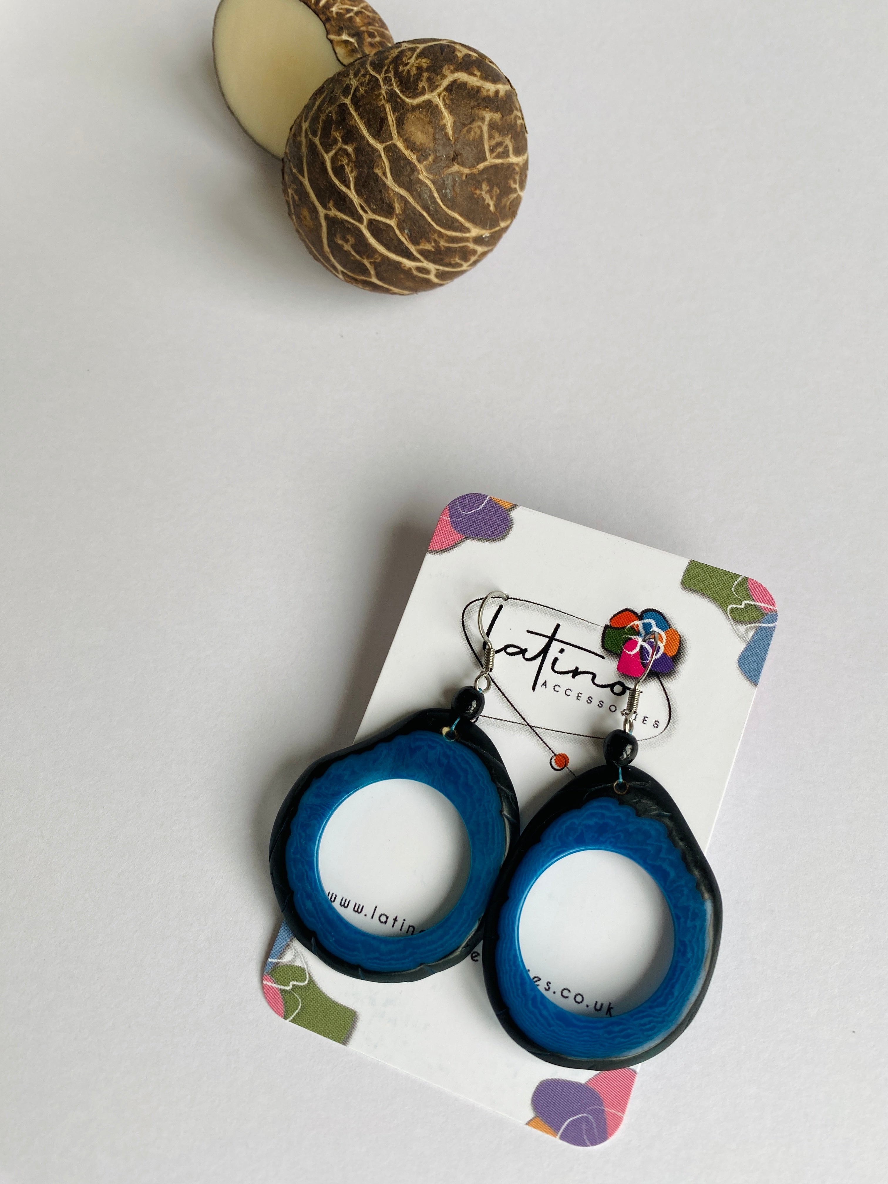 Blue Hoops Tagua Earrings