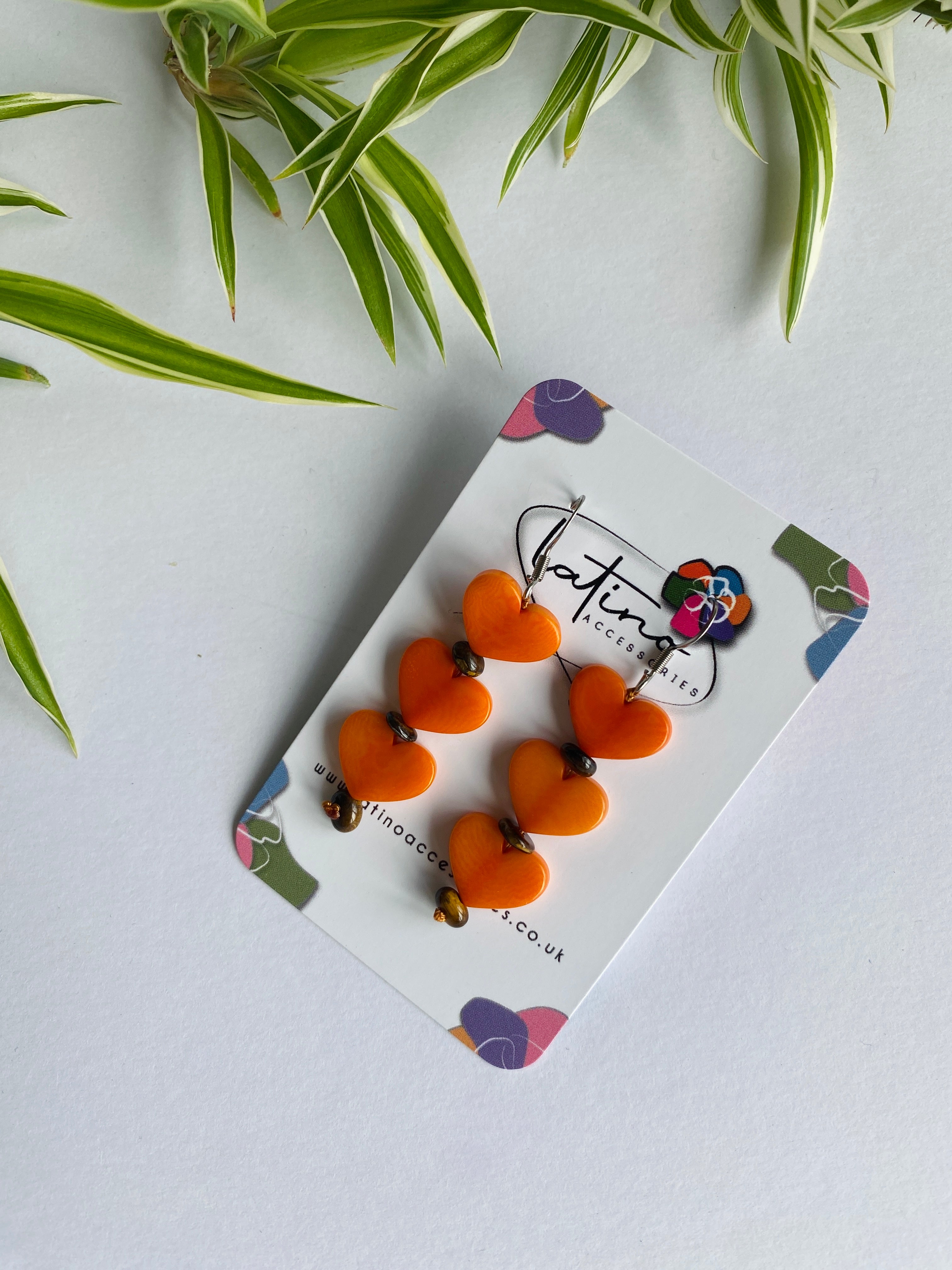 Three Hearts Tagua Earrings - Orange