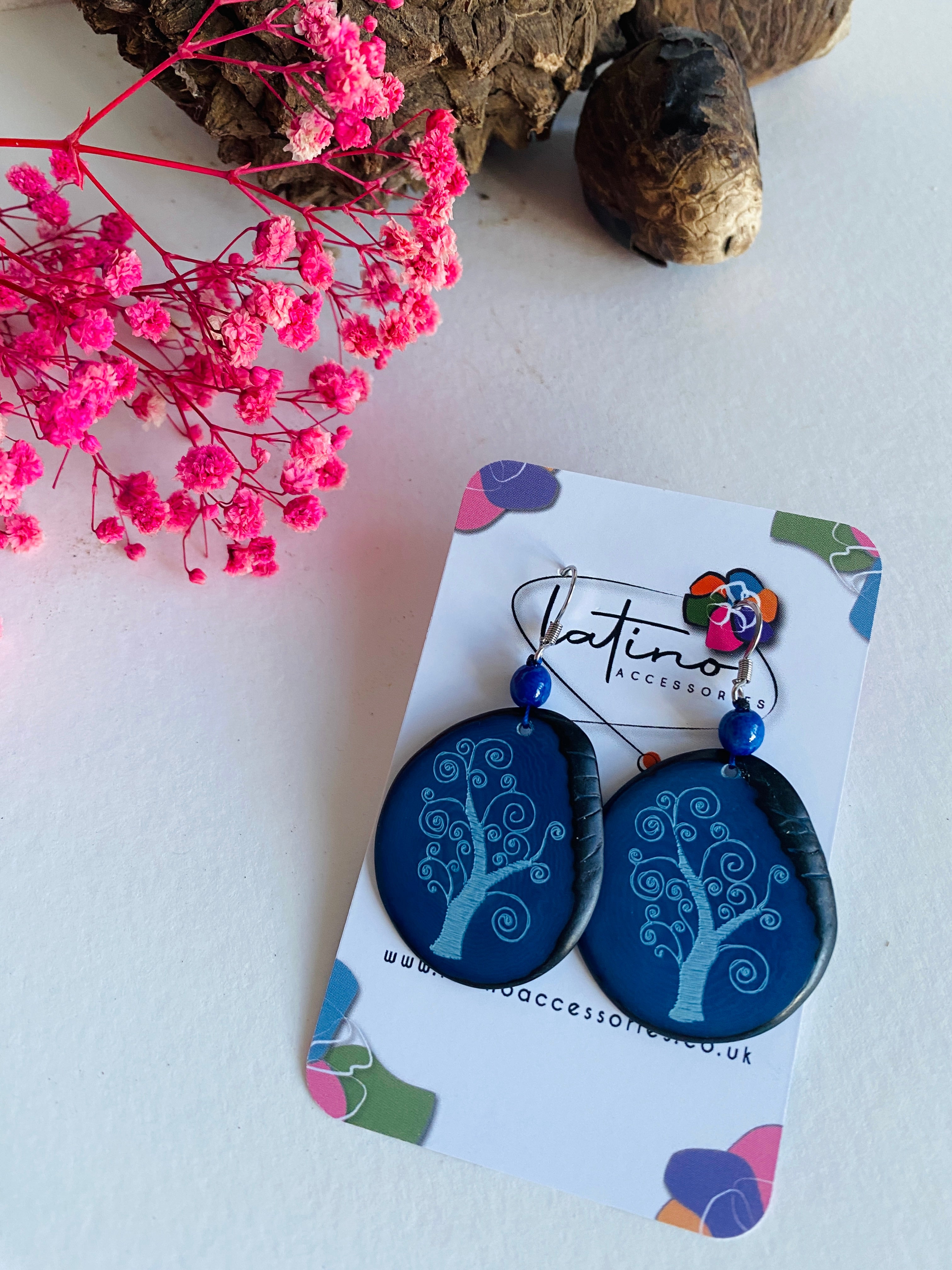 Blue Tree Tagua Earrings