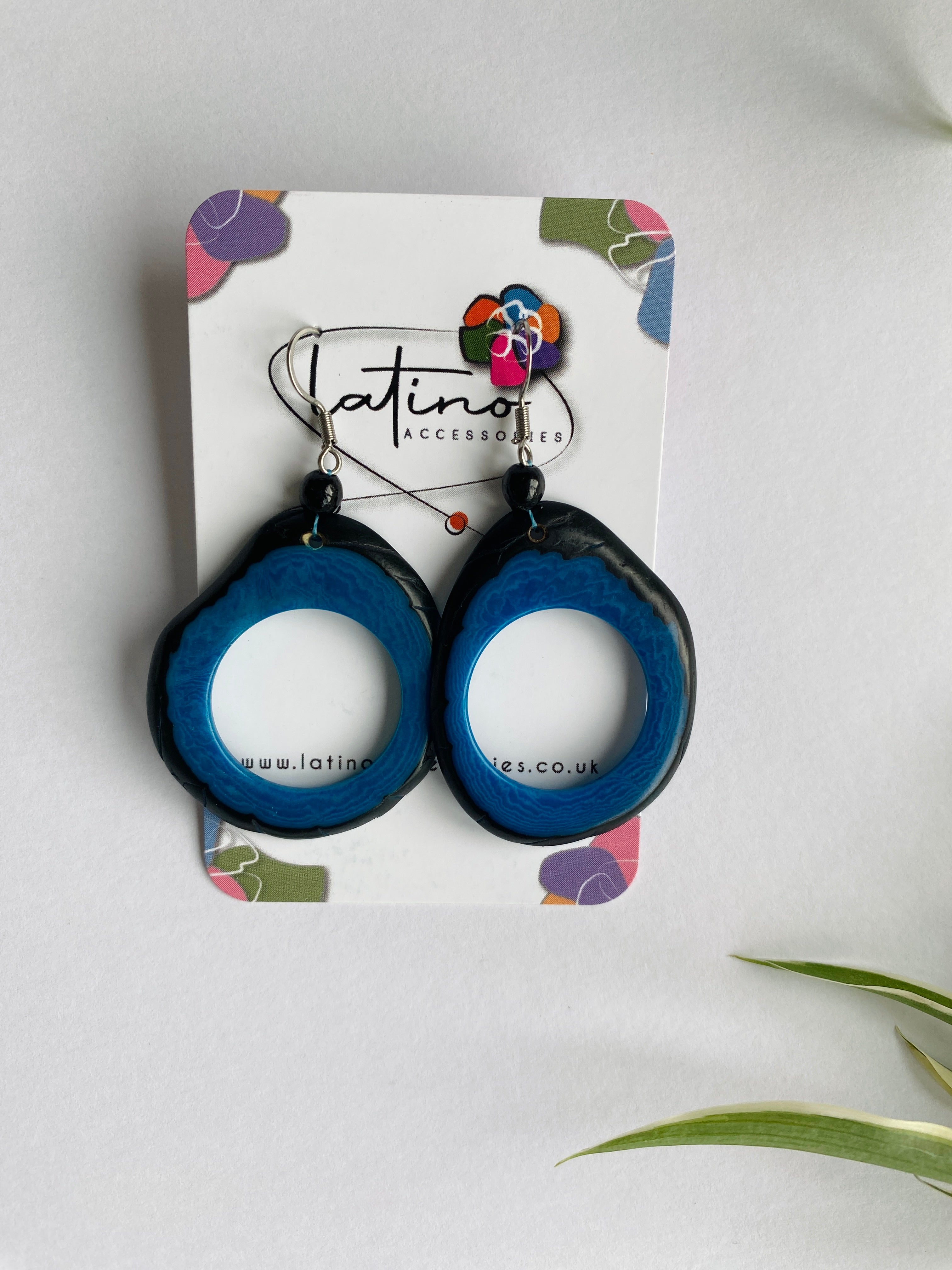 Blue Hoops Tagua Earrings