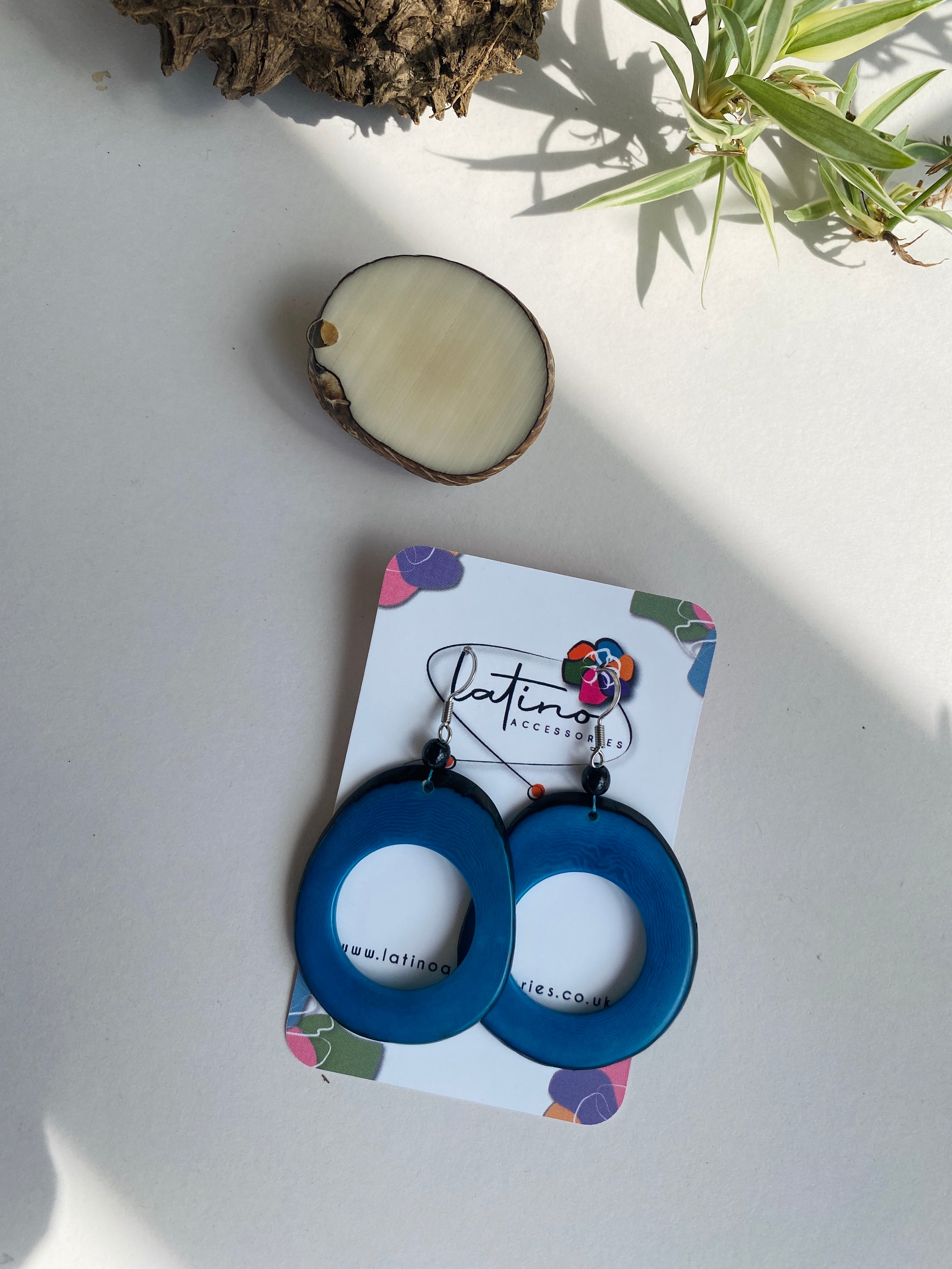 Blue Hoops Tagua Earrings