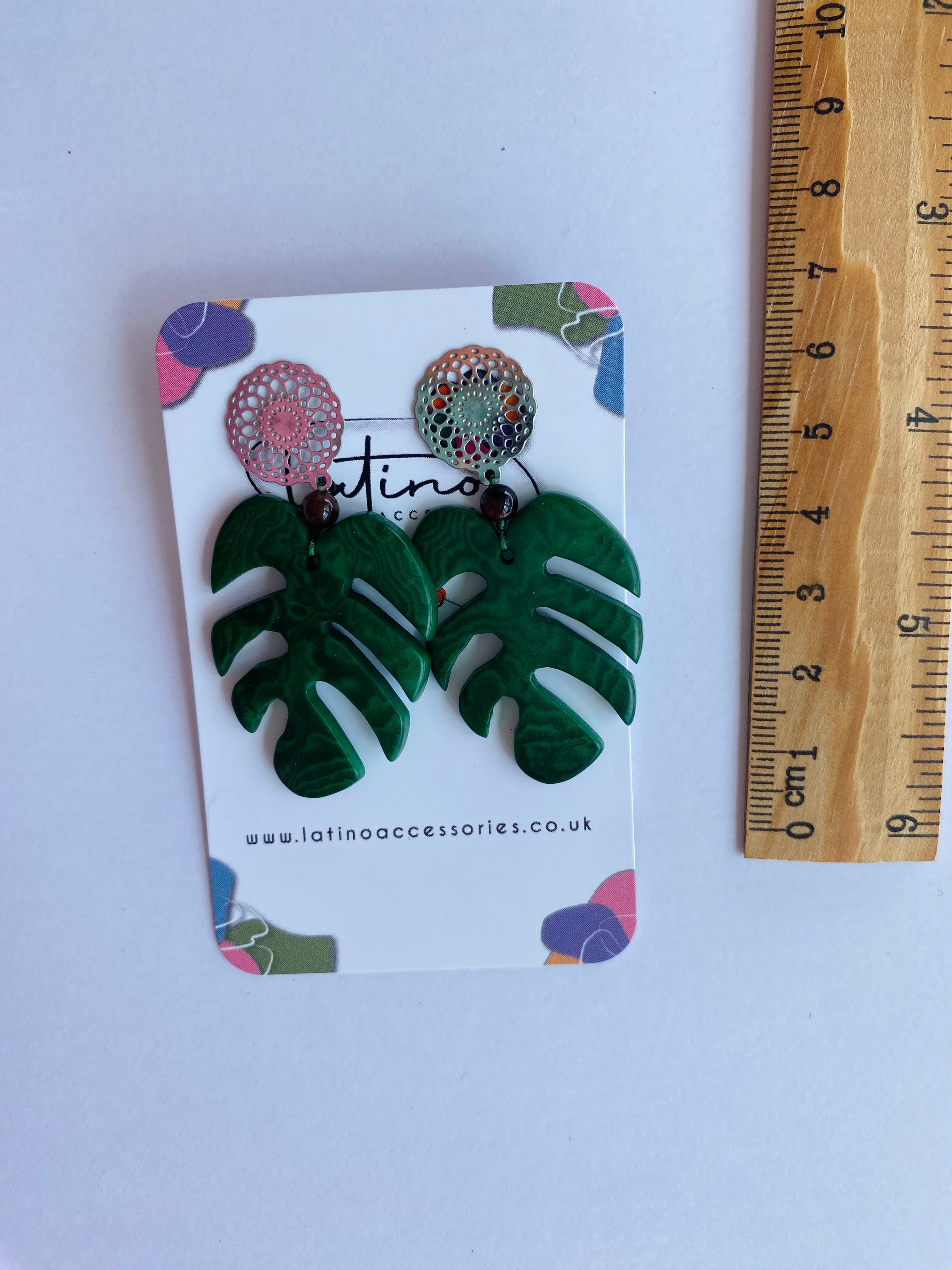 Green Monstera Large Earrings