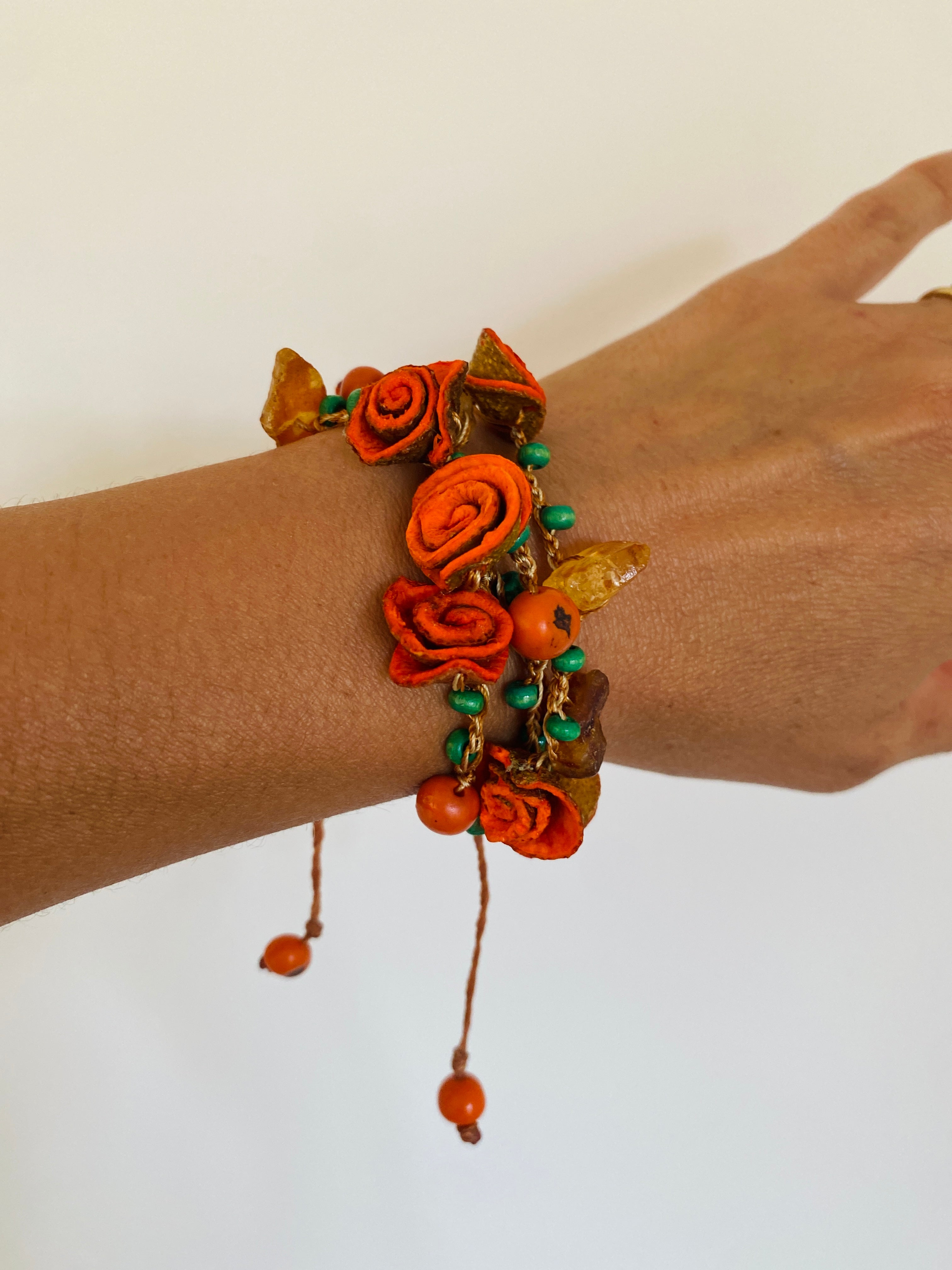 Green & Orange Pink Orange Peel Roses Bracelet
