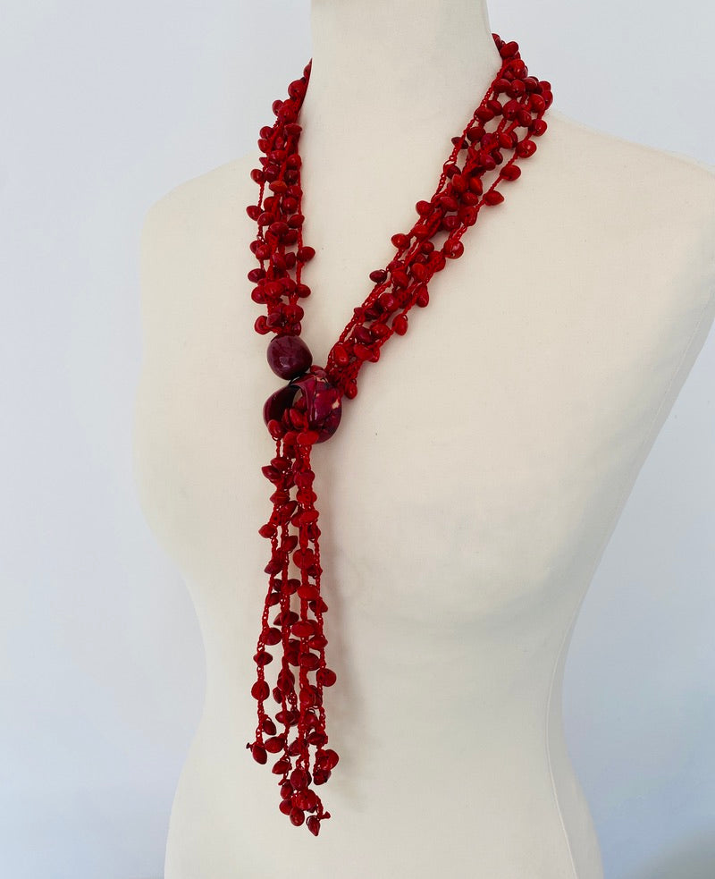 Red long red beans necklace