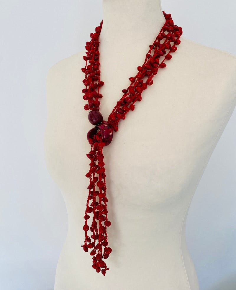 Red long red beans necklace set