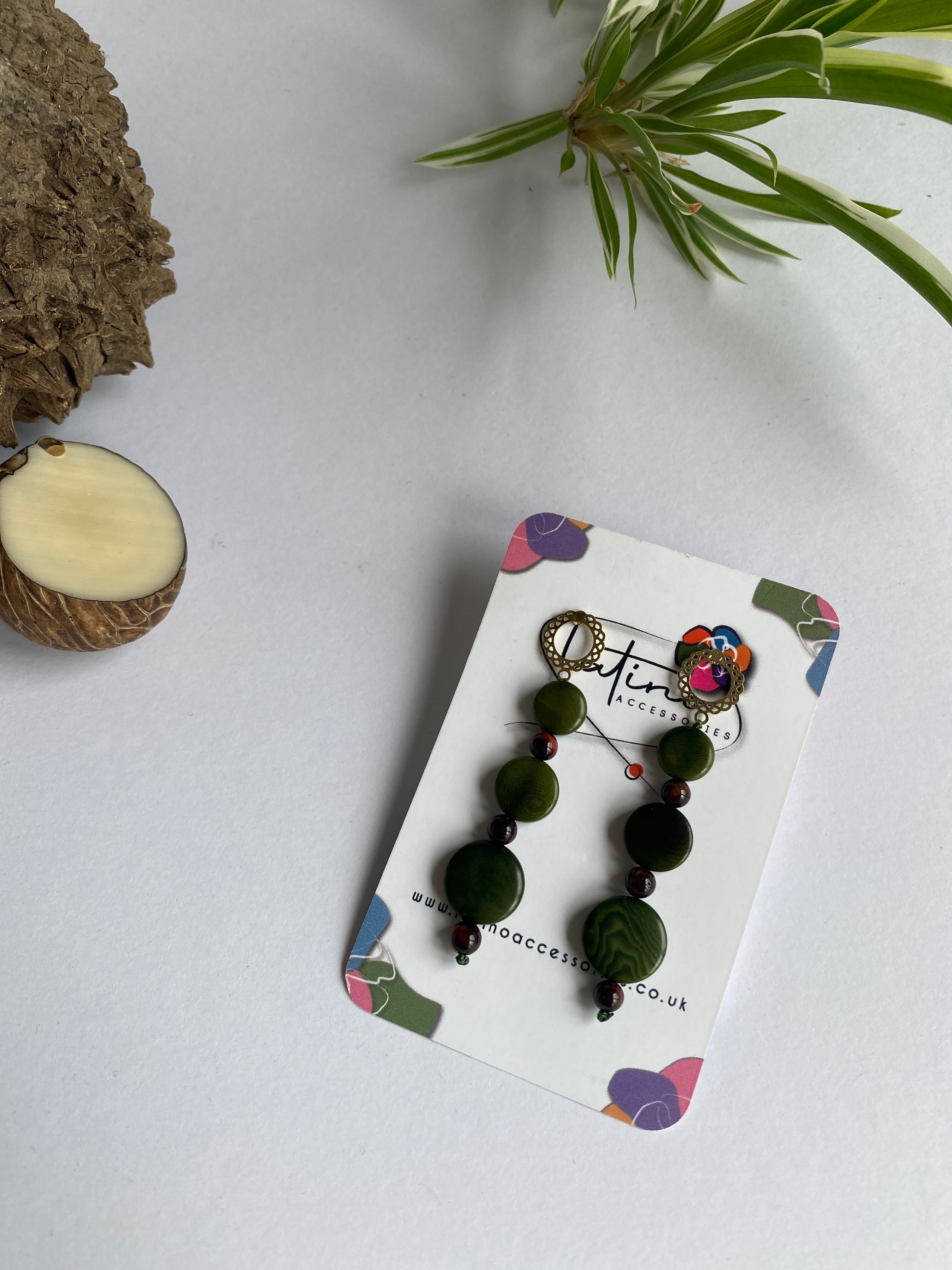 Green Tagua Long Earrings