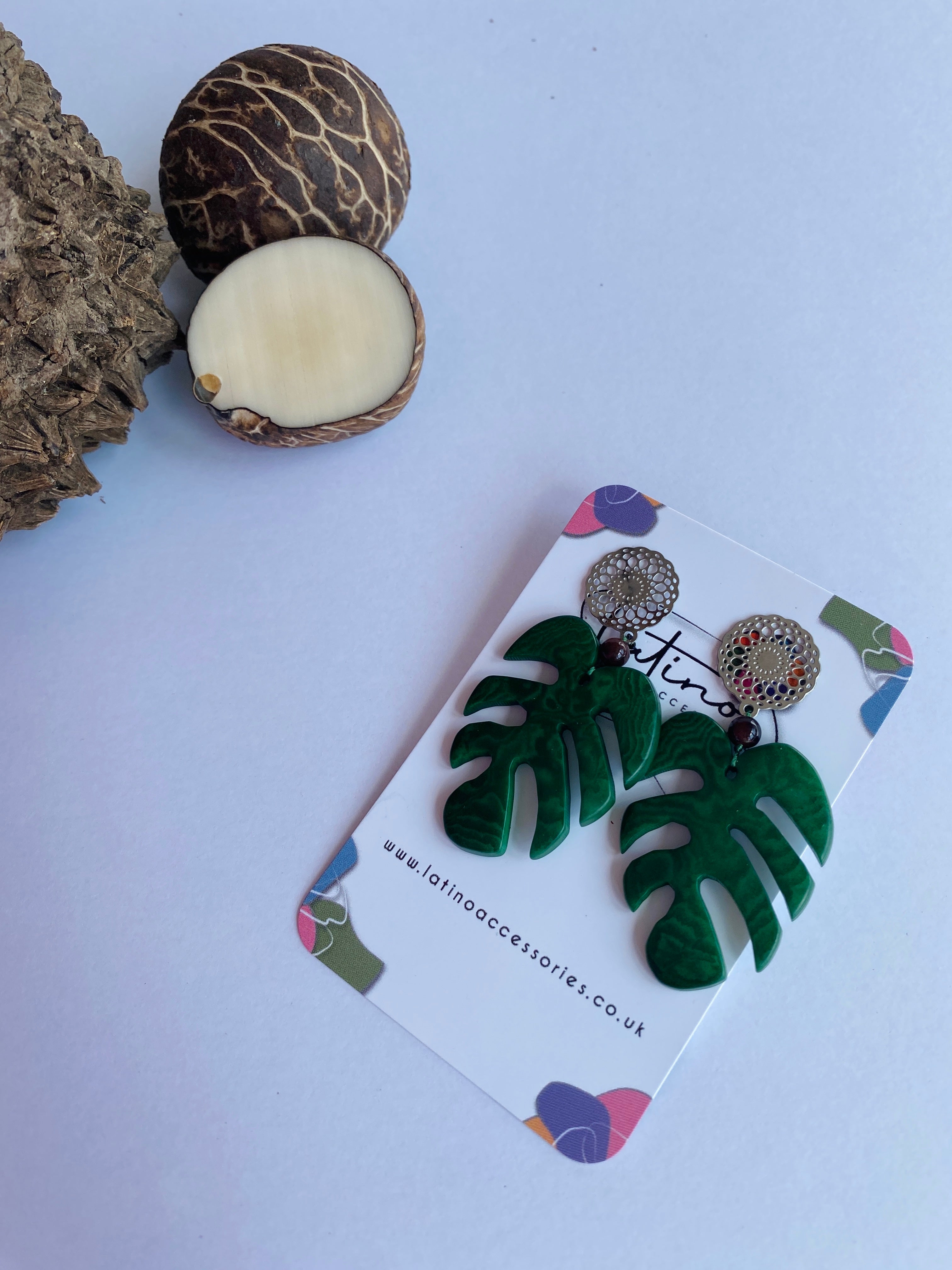 Green Monstera Large Earrings
