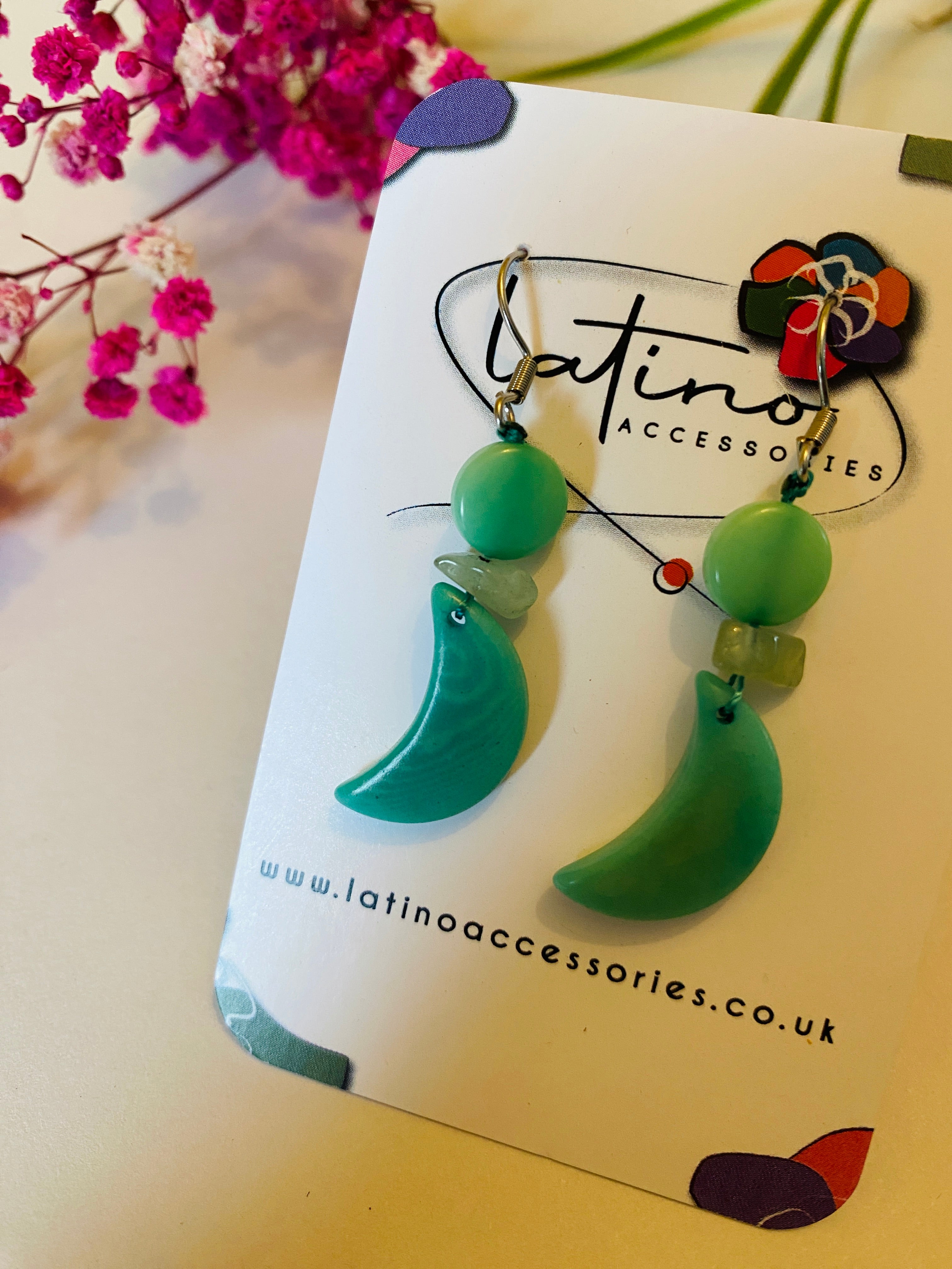 Sea green Moon Earrings