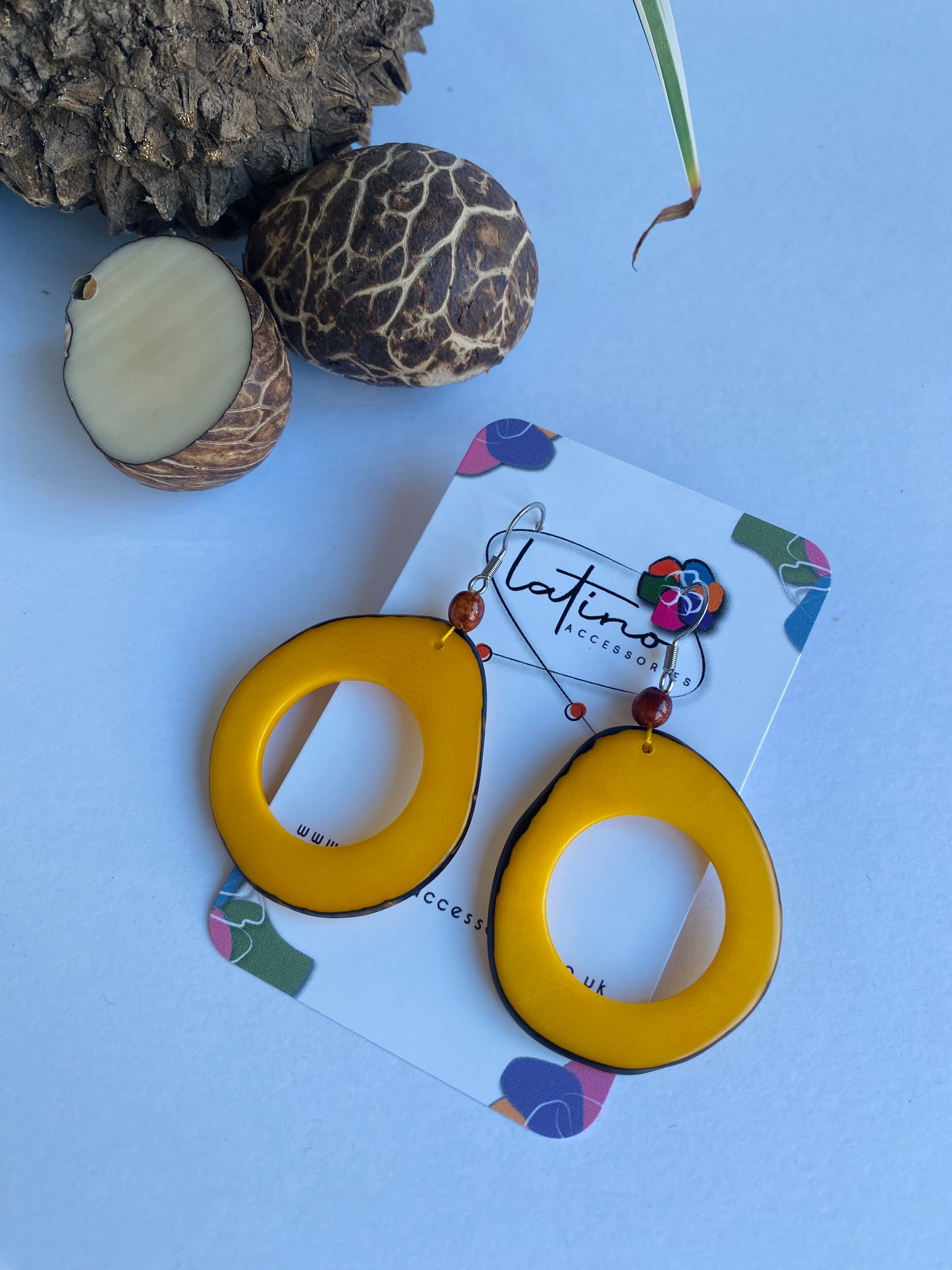 Yellow Hoops Tagua Earrings