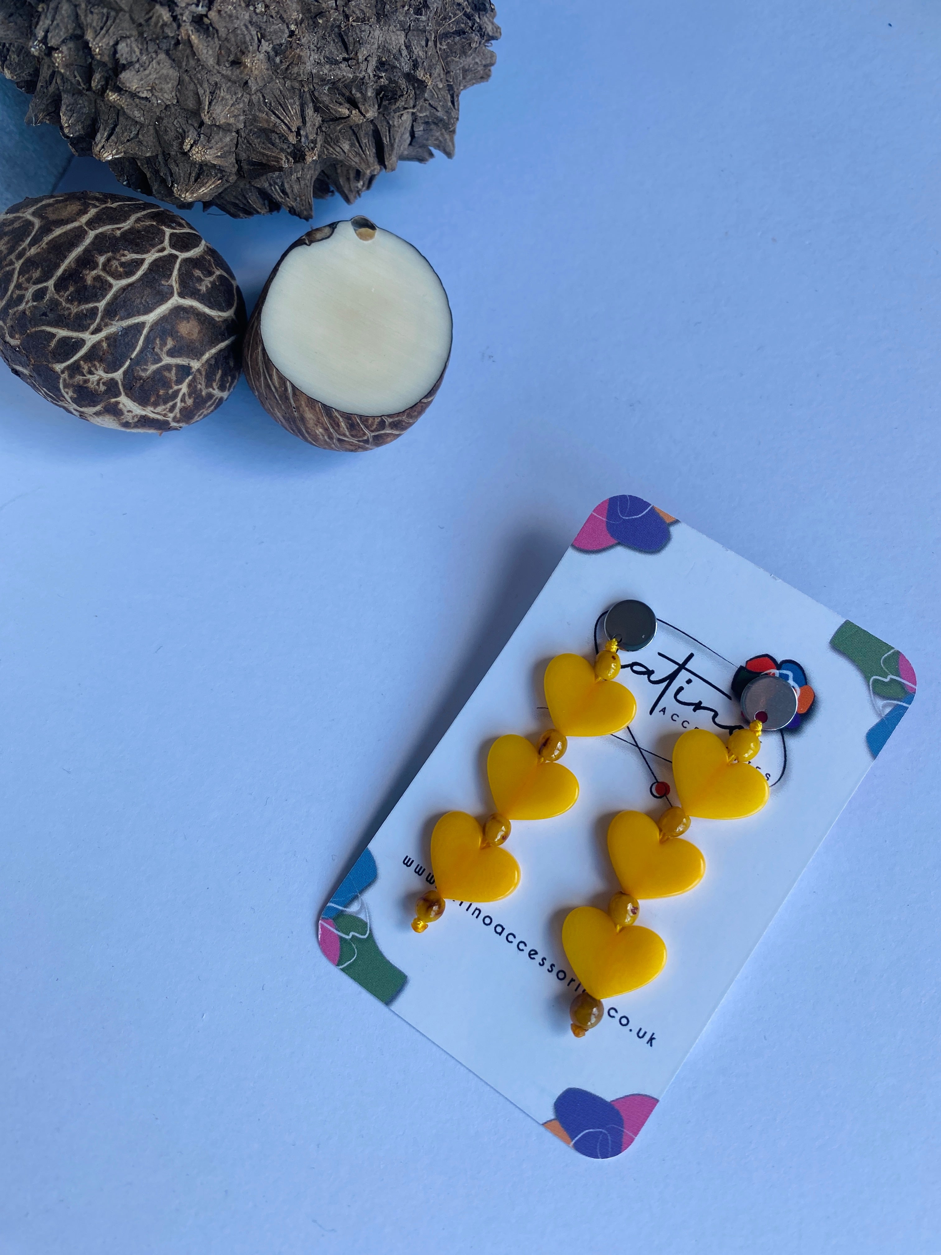 Three Hearts Earrings - Yellow