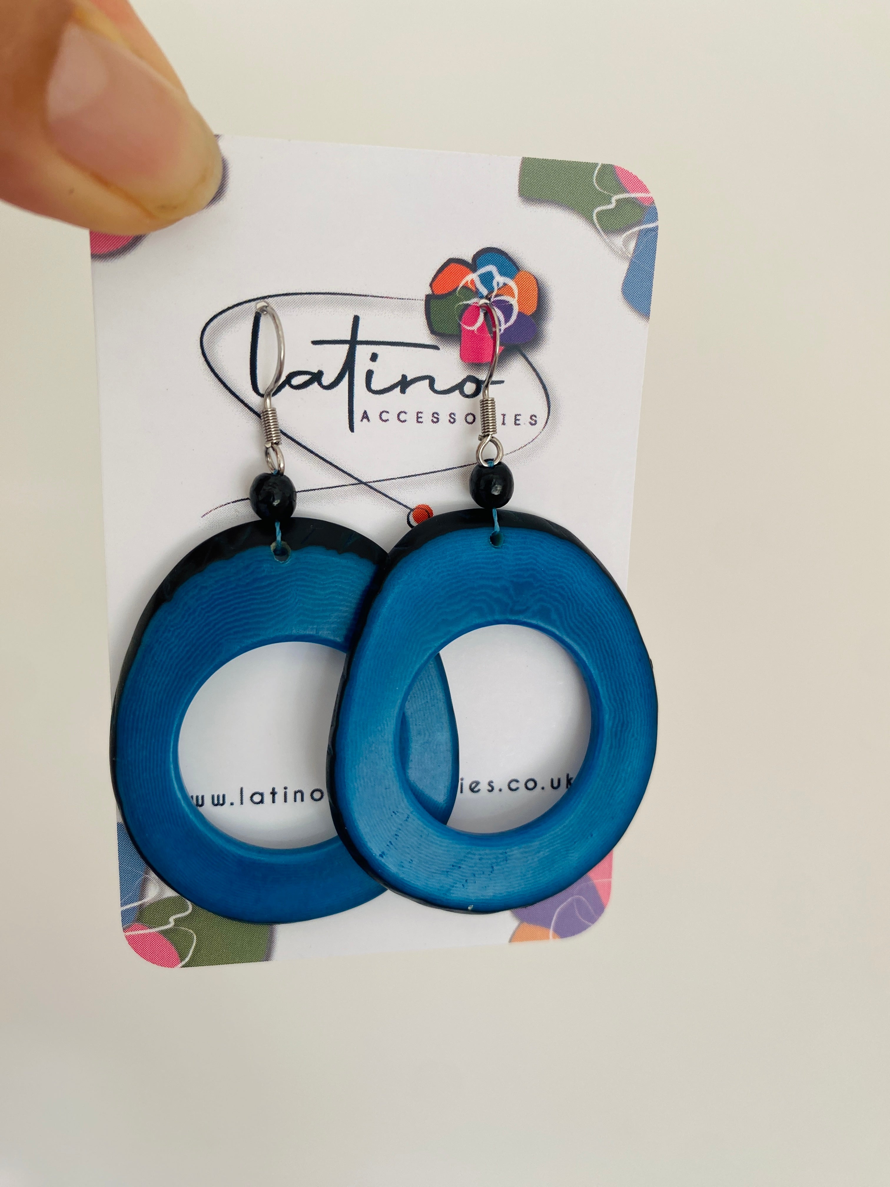 Blue Hoops Tagua Earrings