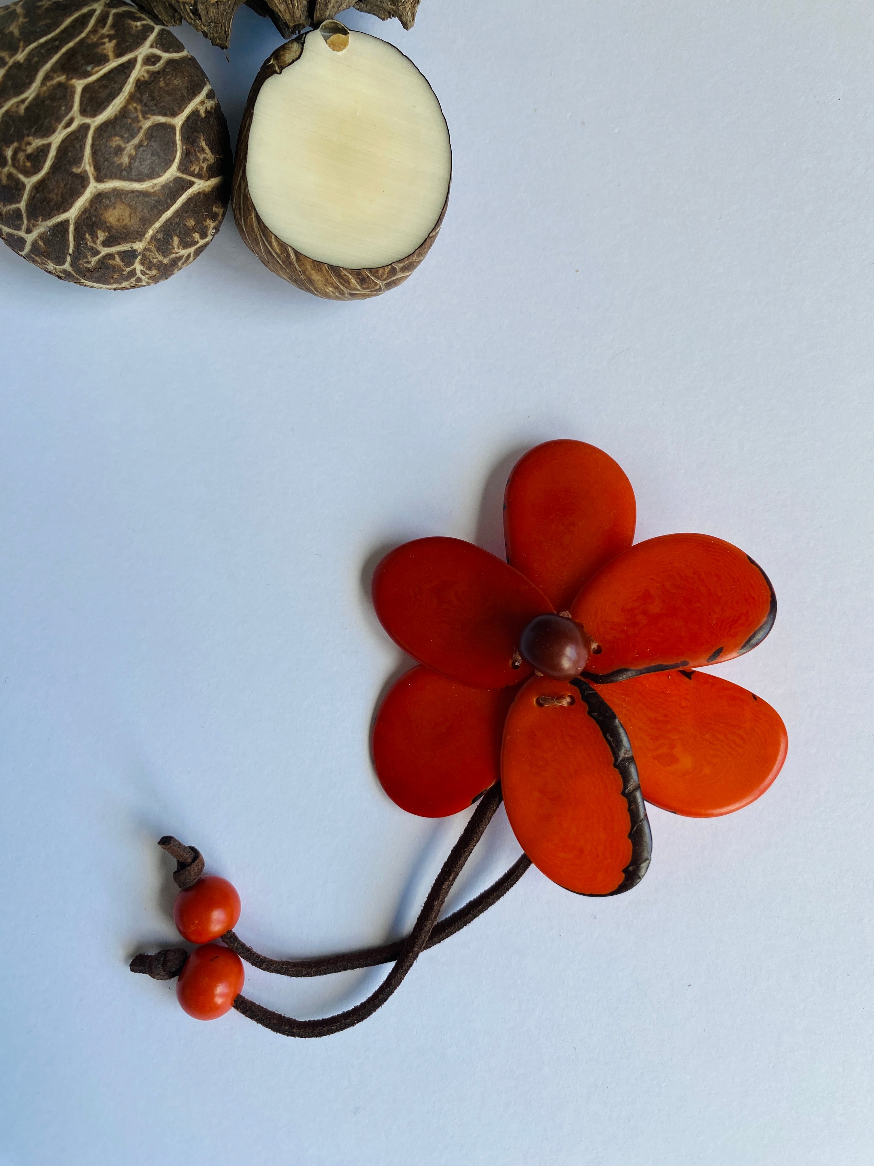 Orange Tagua Brooch
