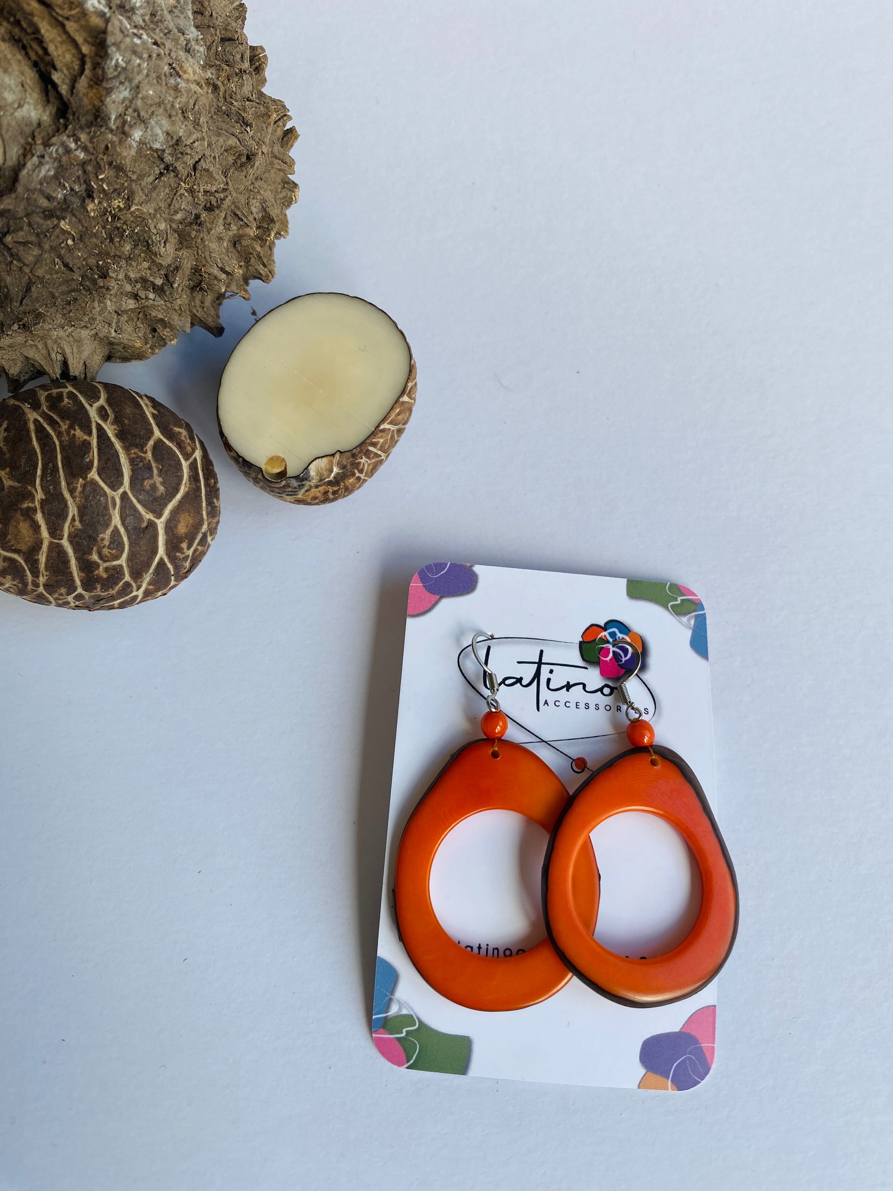 Orange Hoops Tagua Earrings