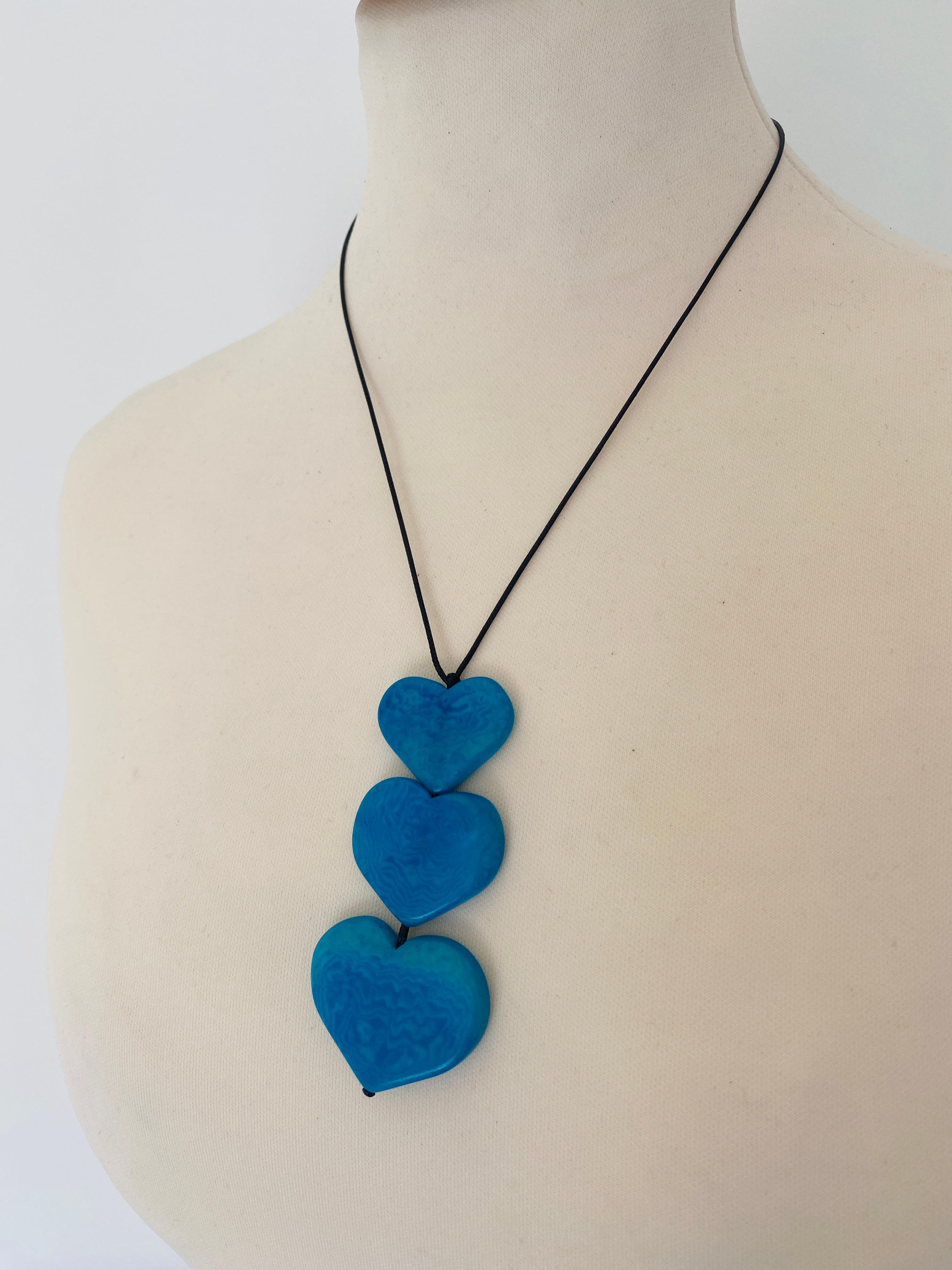 Blue hearts Tagua Necklace