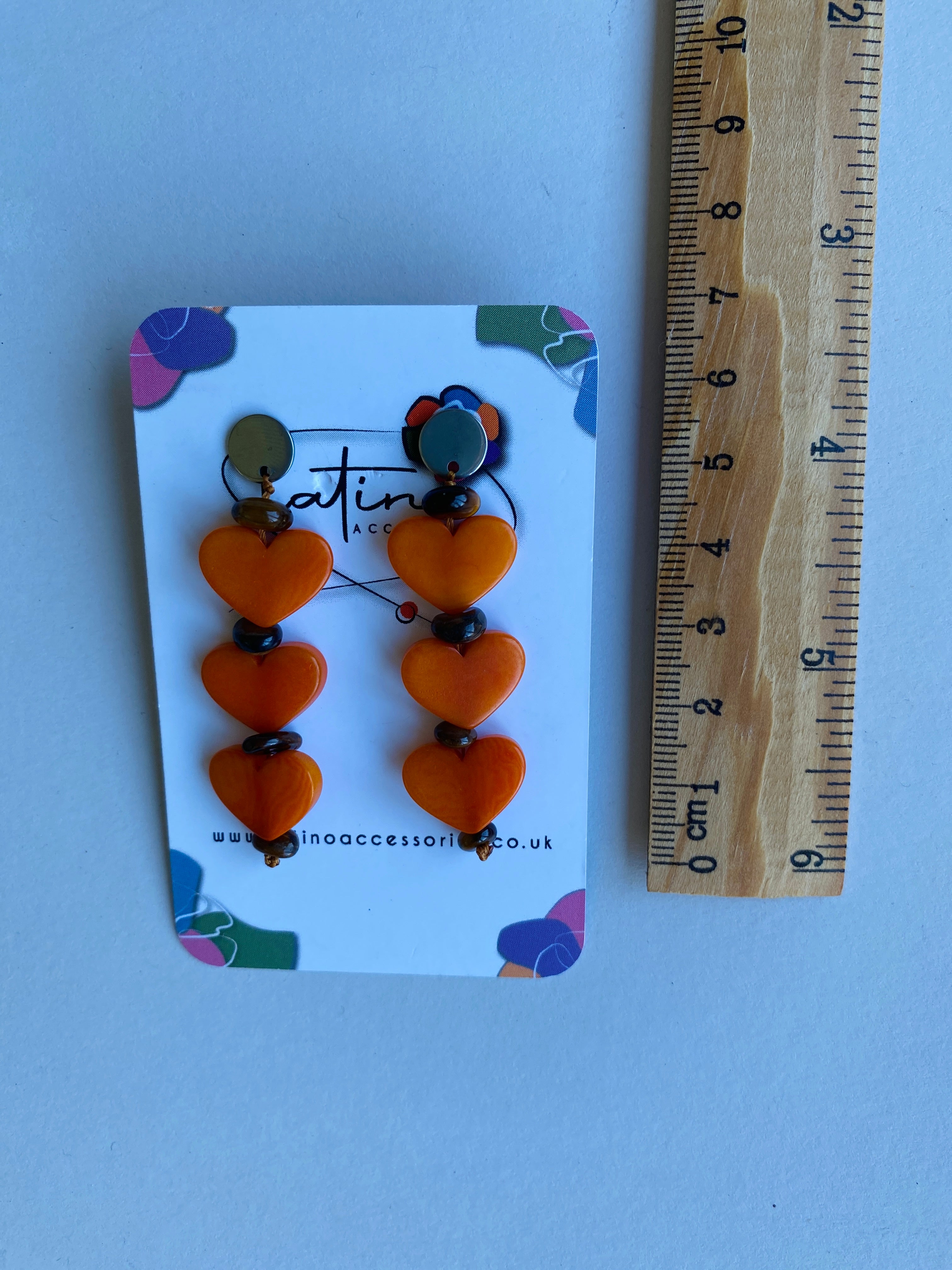 Three Hearts Tagua Earrings - Orange