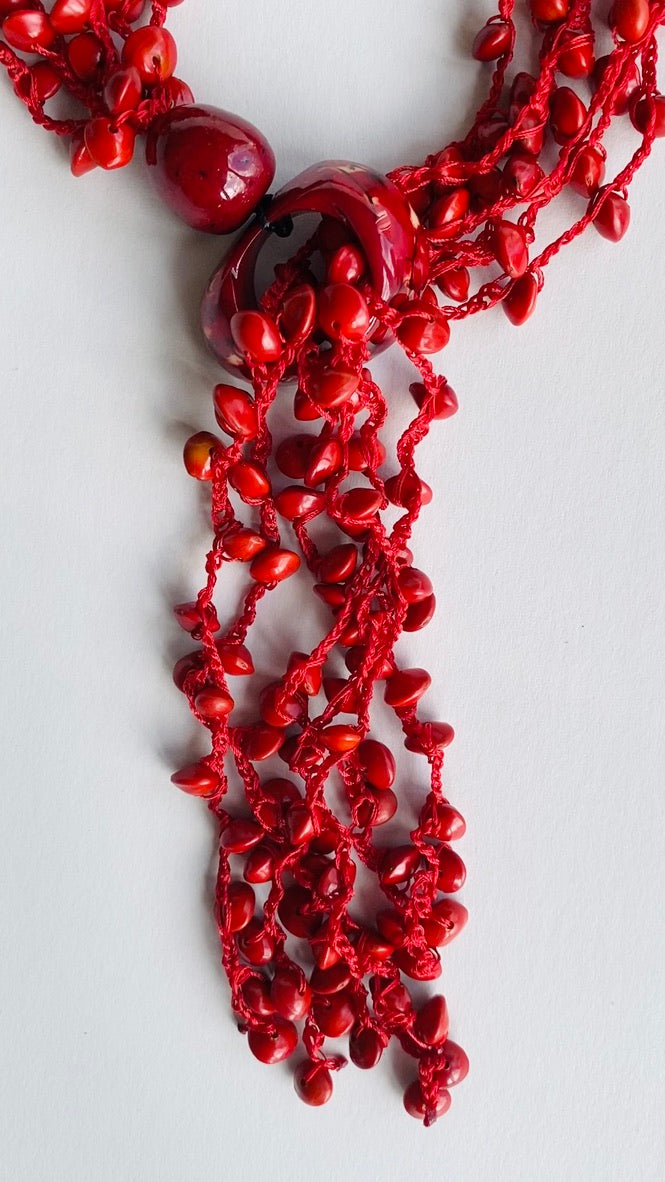 Red long red beans necklace set
