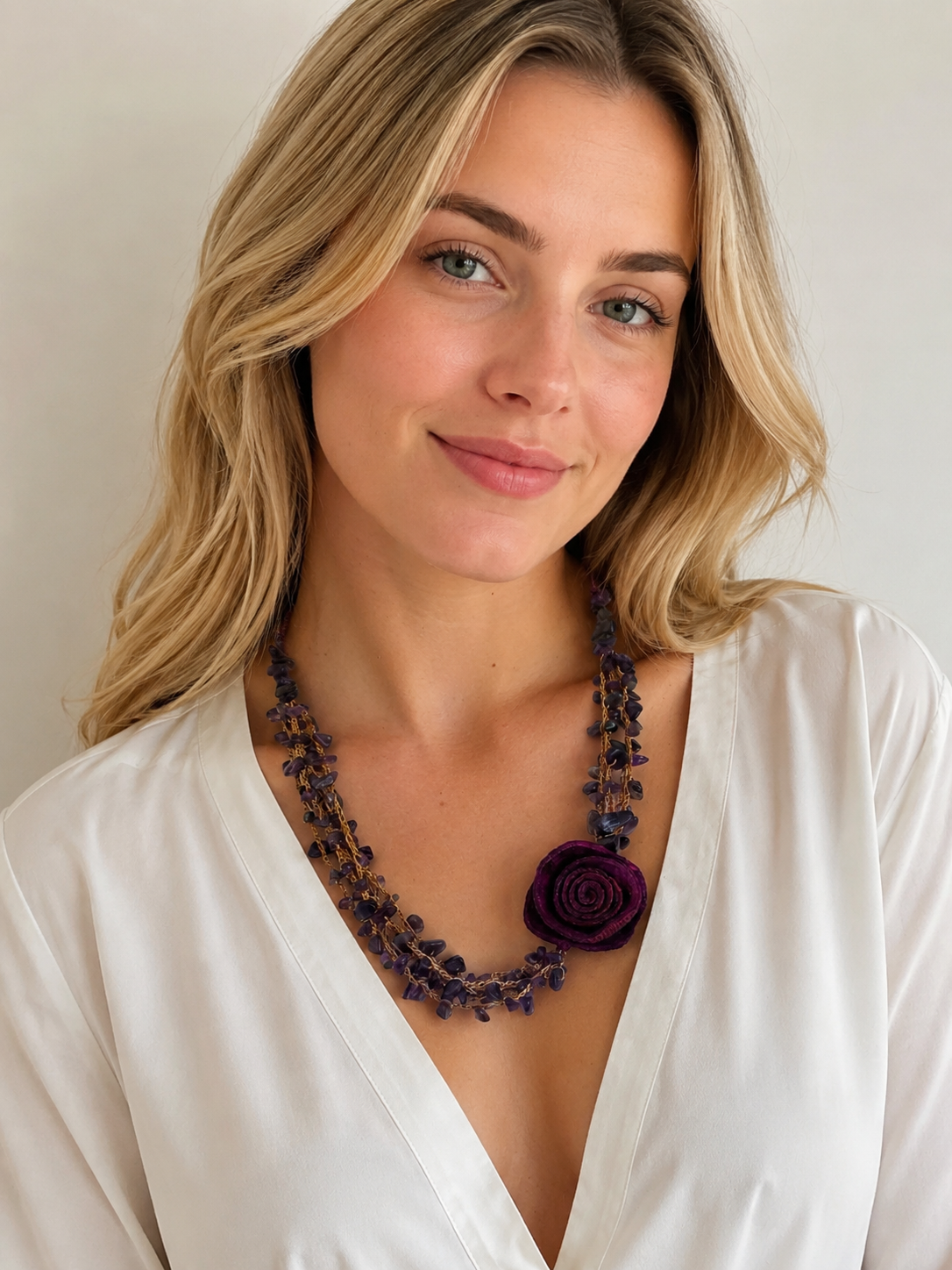 Purple orange peel rose and amethyst stones set