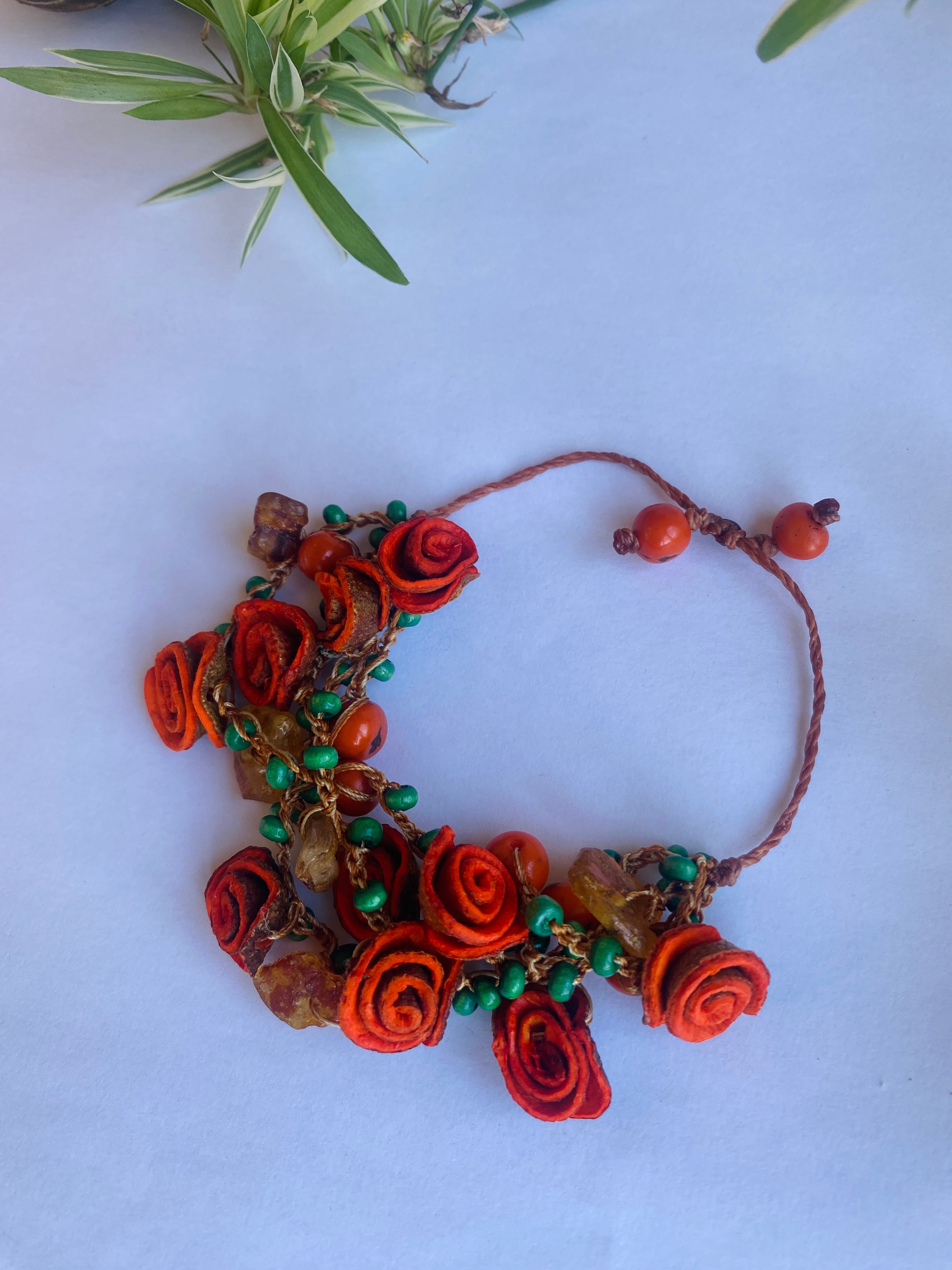 Green & Orange Pink Orange Peel Roses Bracelet