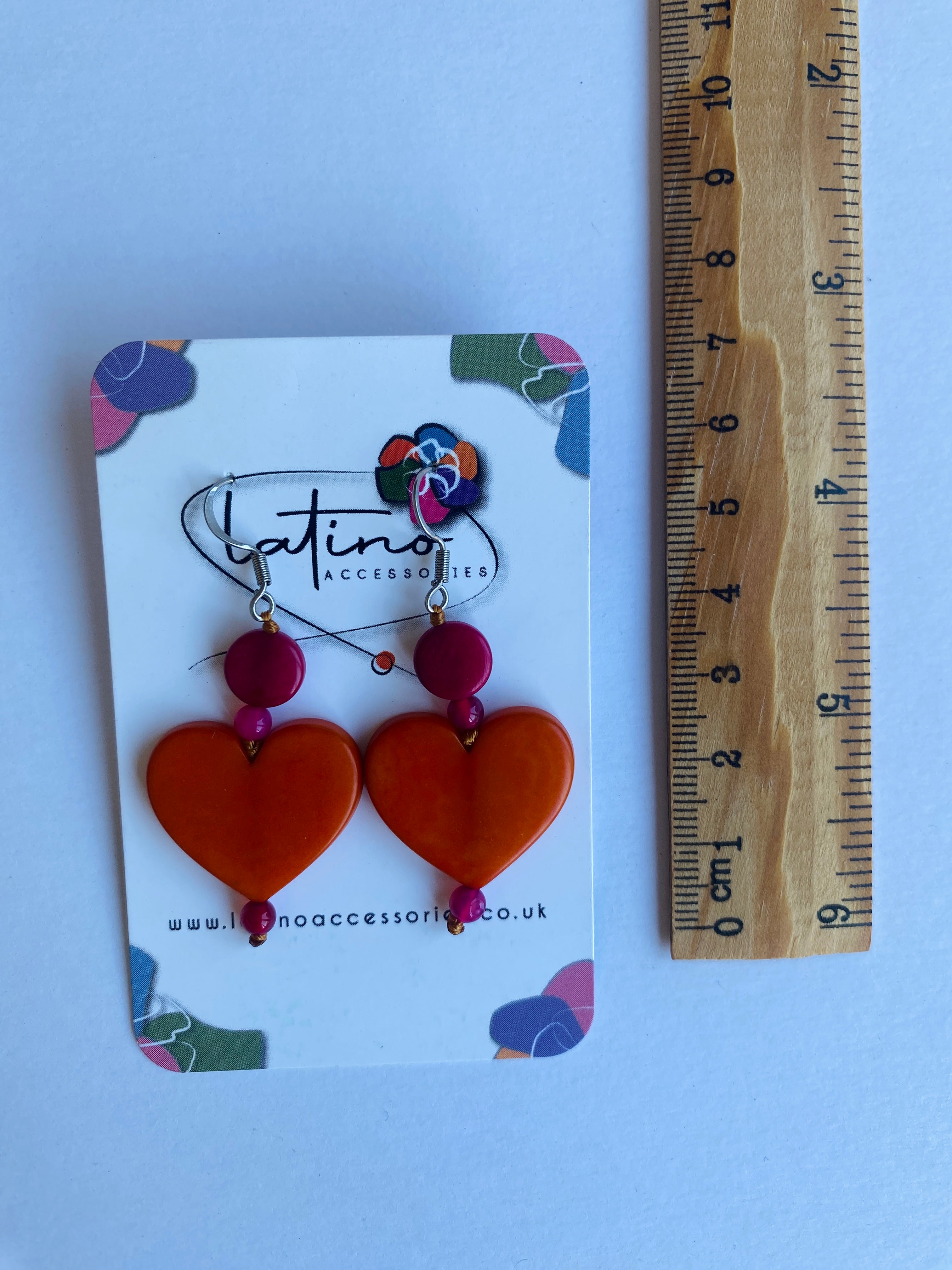 Orange Tagua Hearts Earrings