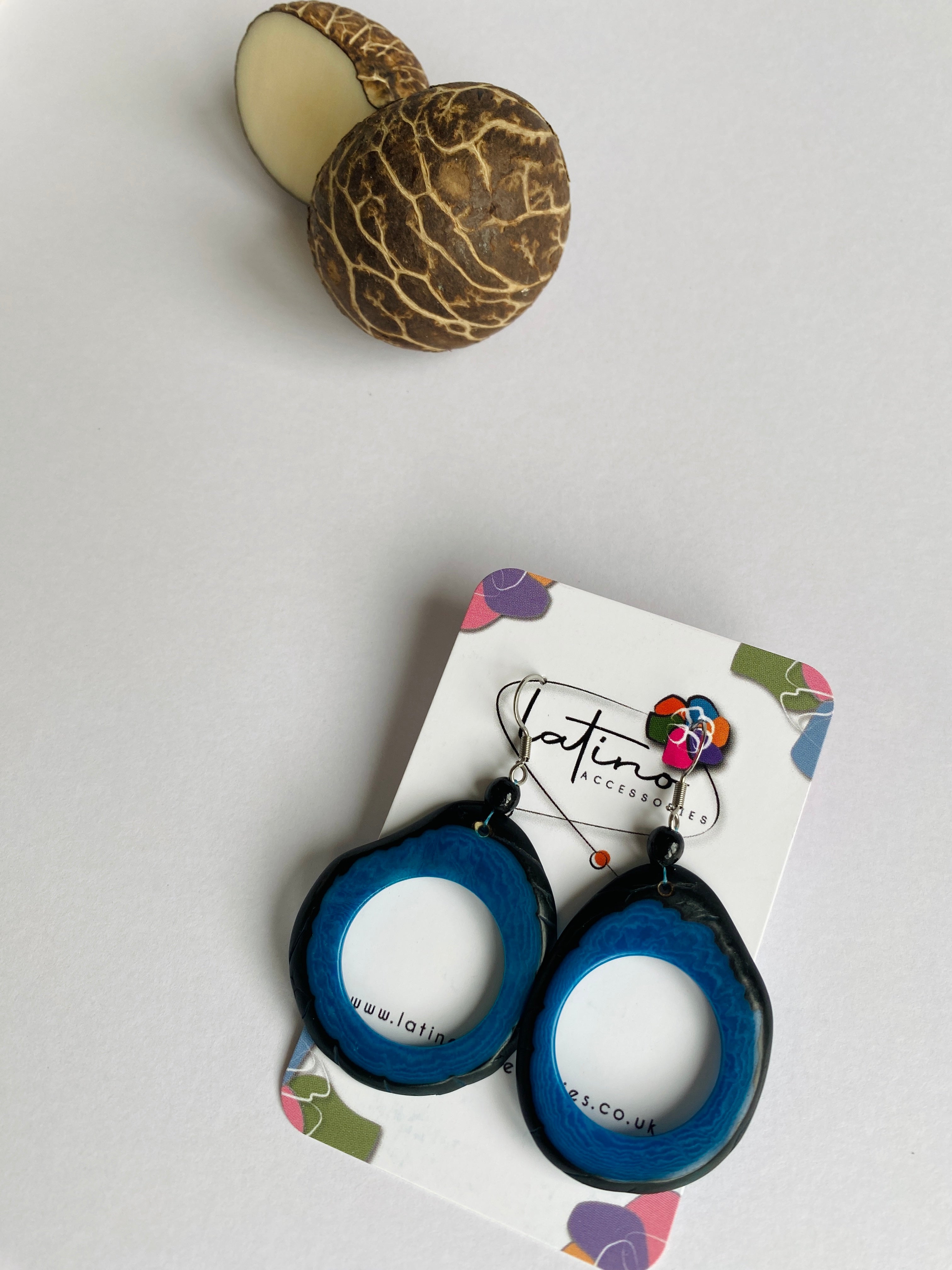 Blue Hoops Tagua Earrings