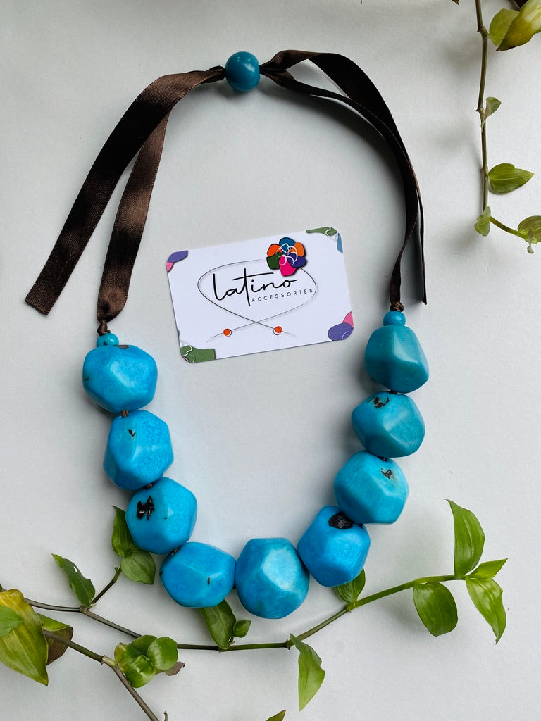 Turquoise tagua seeds necklace