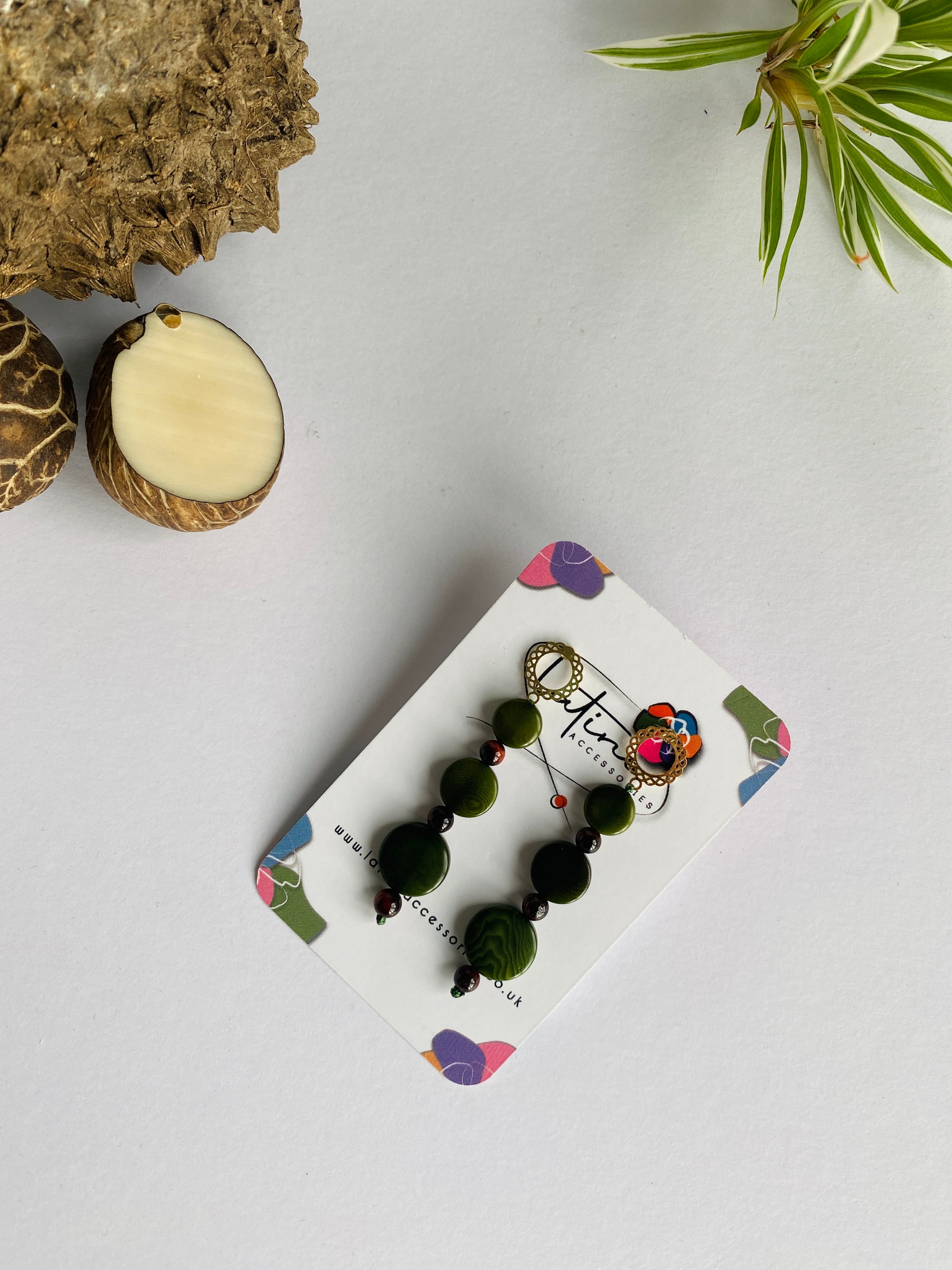 Green Tagua Long Earrings