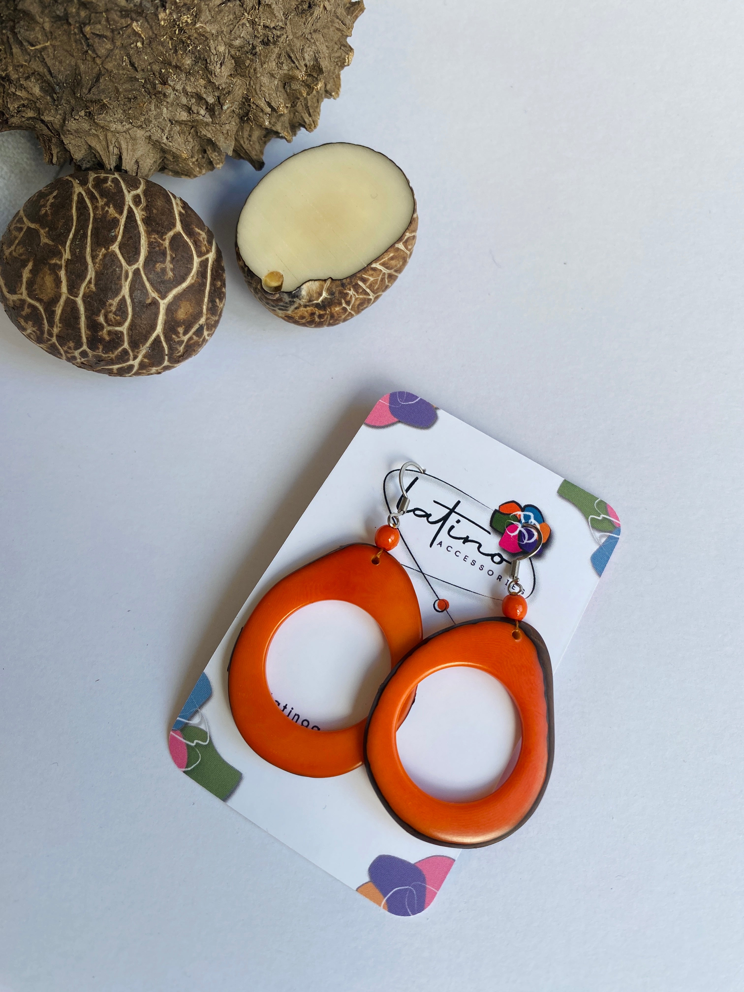 Orange Hoops Tagua Earrings