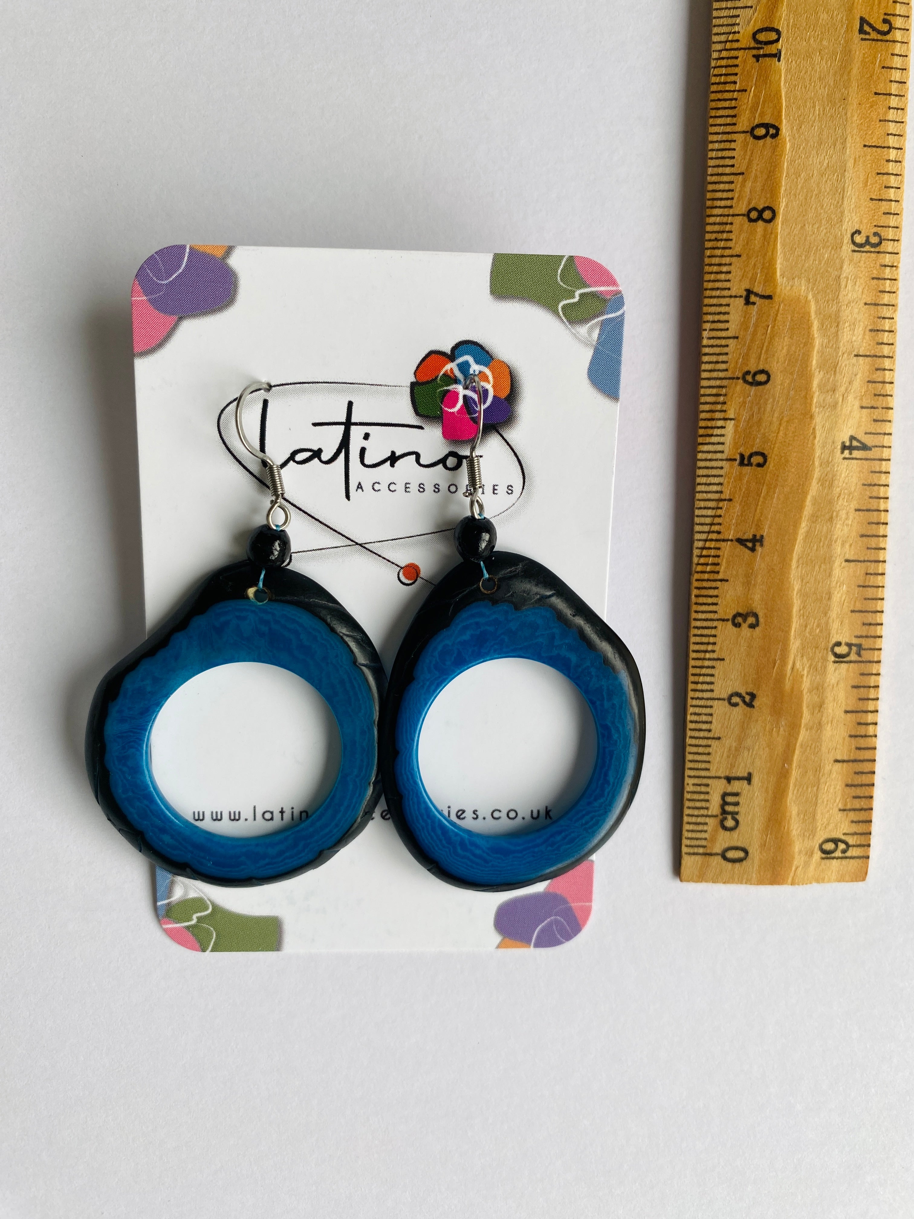 Blue Hoops Tagua Earrings