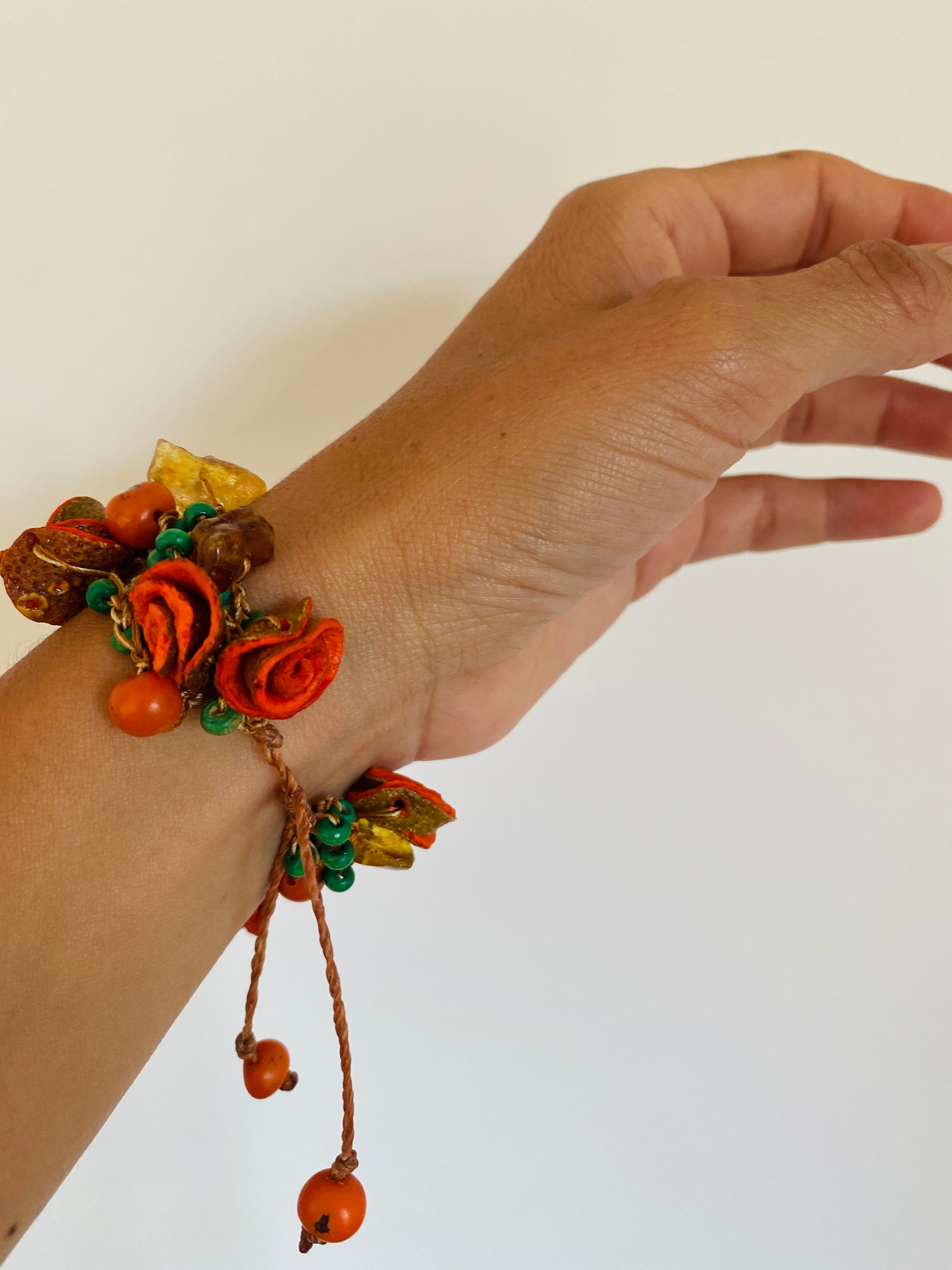 Green & Orange Pink Orange Peel Roses Bracelet
