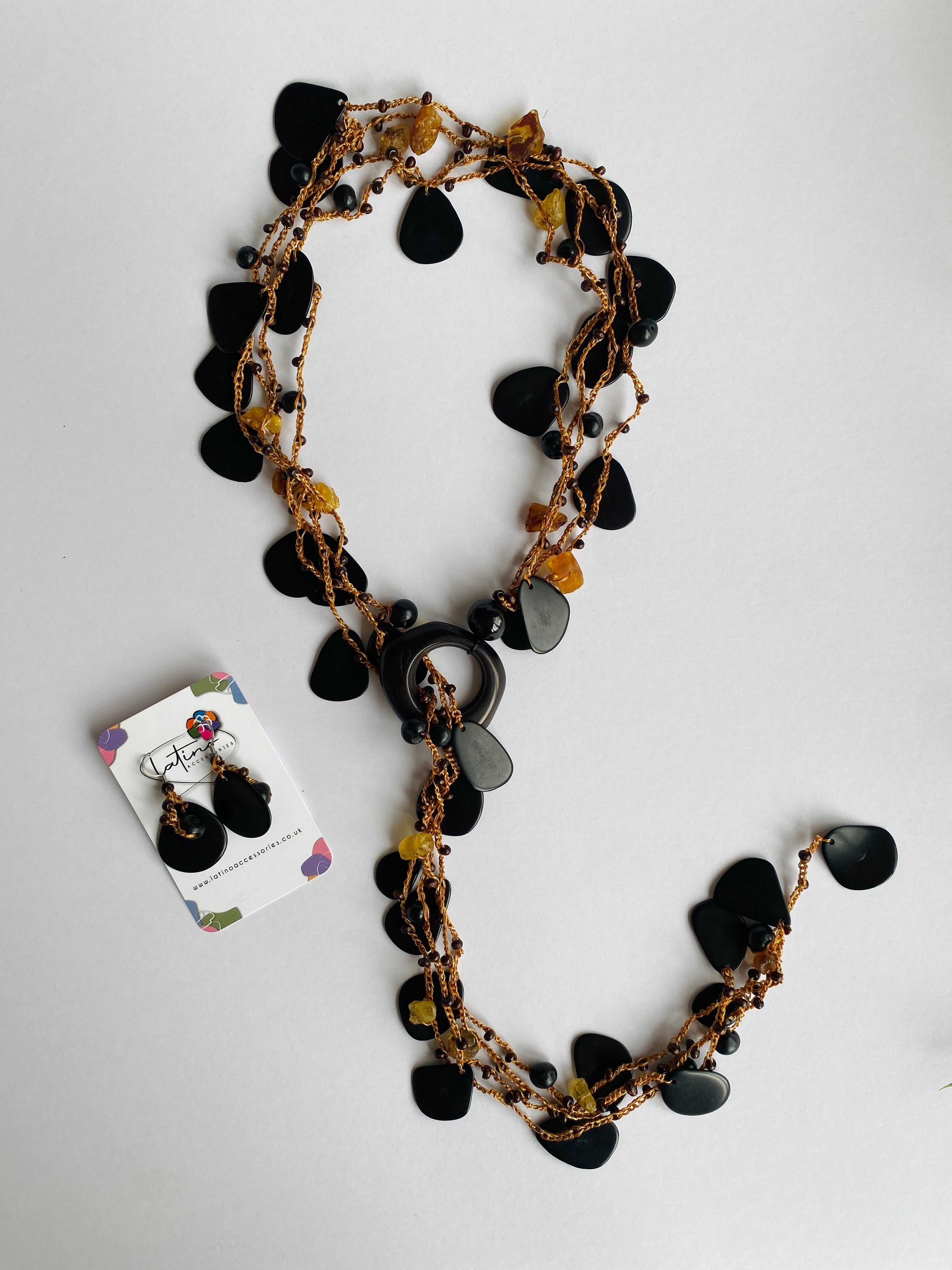 Black Tagua Long Necklace Set